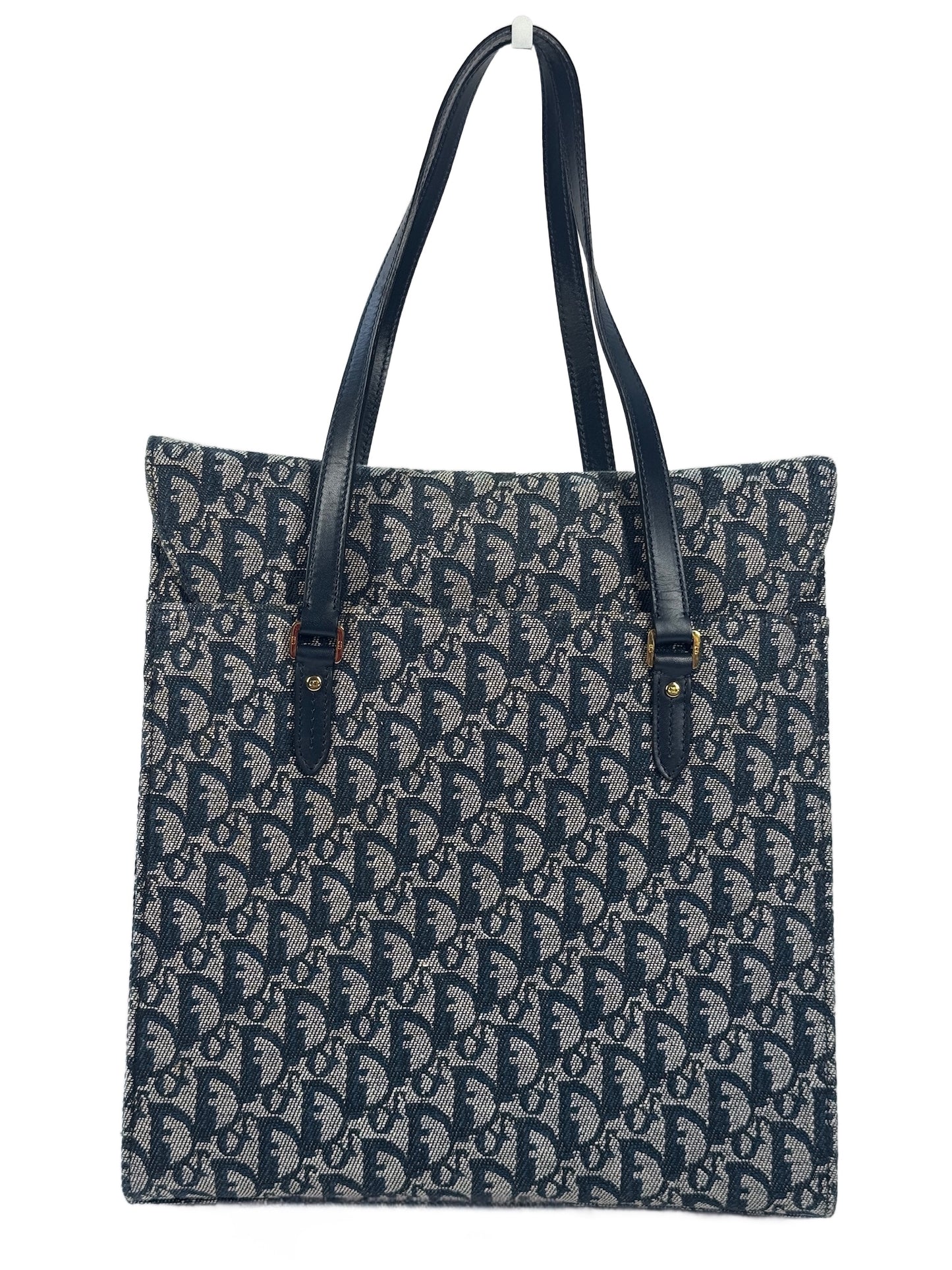 Dior Vintage 2002 Navy Blue Trotter Monogram Canvas Saddle Tote Bag