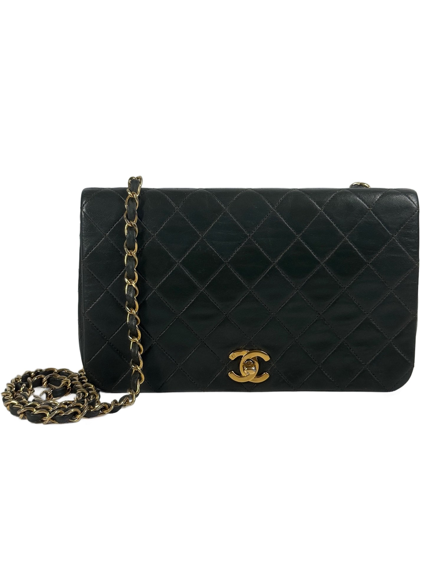 Chanel Vintage 00s Khaki Green Quilted Lambskin Small Classic Single Flap Turn Lock Shoulder Bag