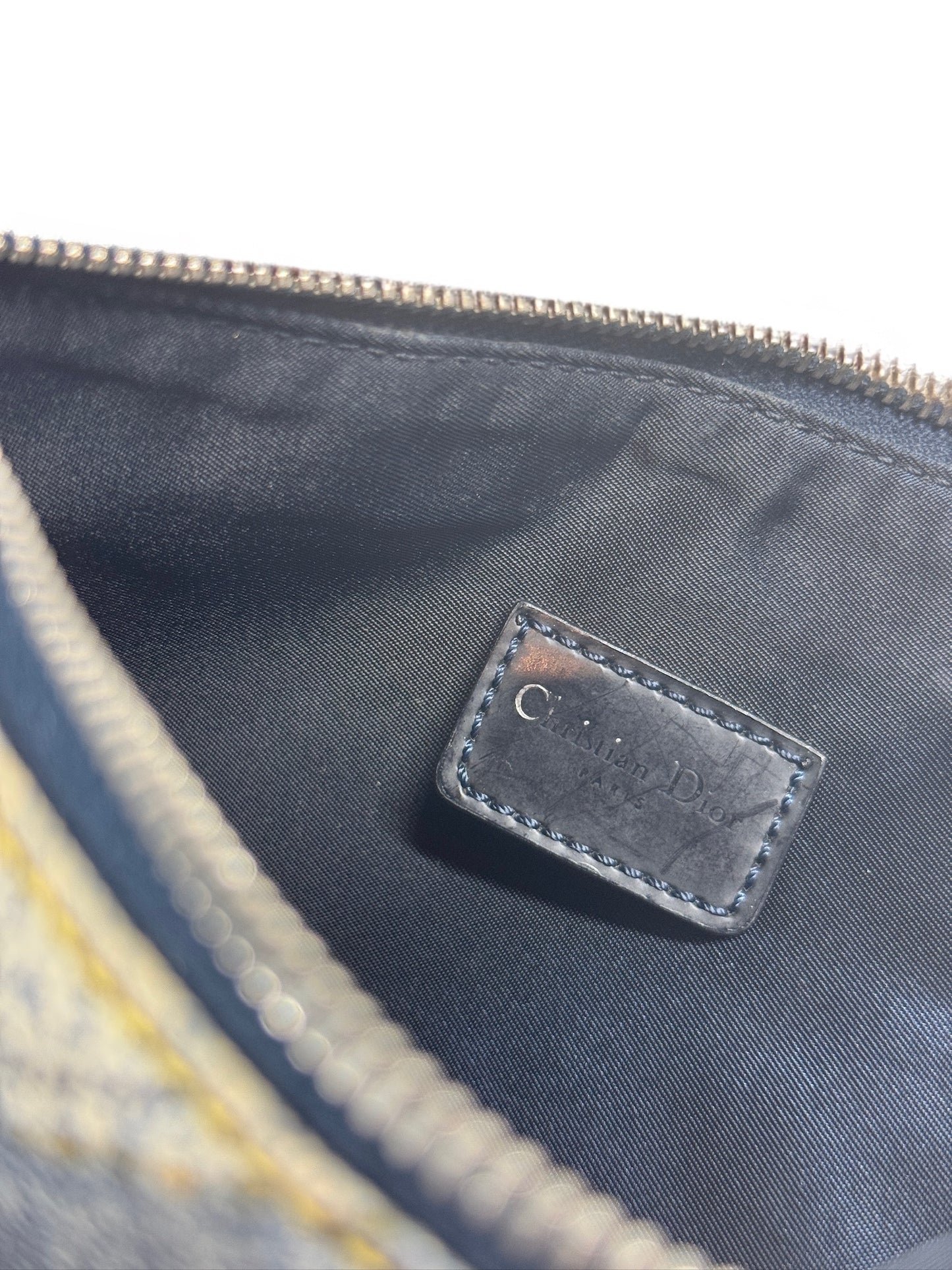 Dior Vintage 00s Blue Denim Speedway Patchwork Mini Saddle Pochette Bag