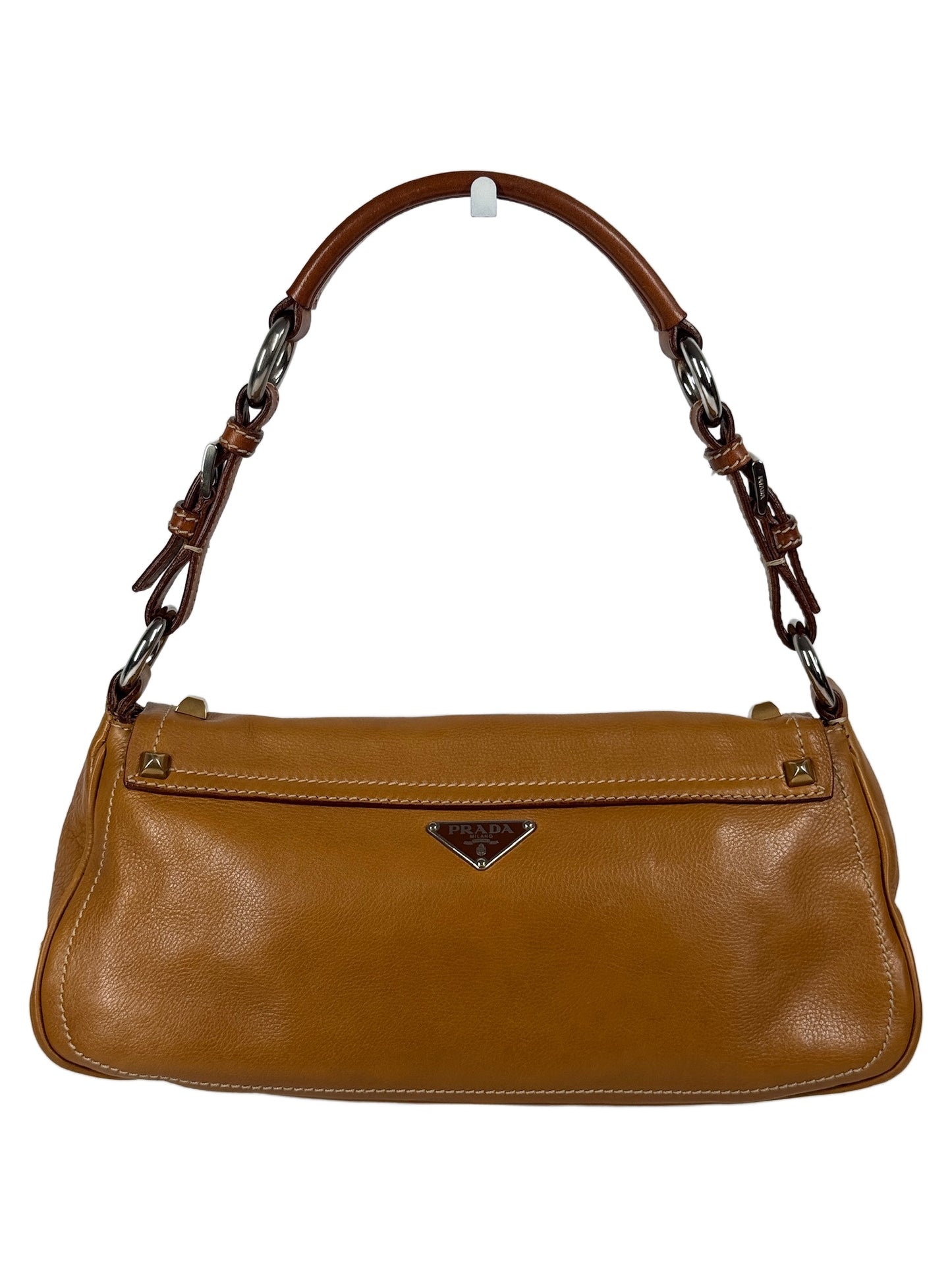 Prada Vintage 2004 Beige Calf Leather Mixed Metal Studded Shoulder Bag