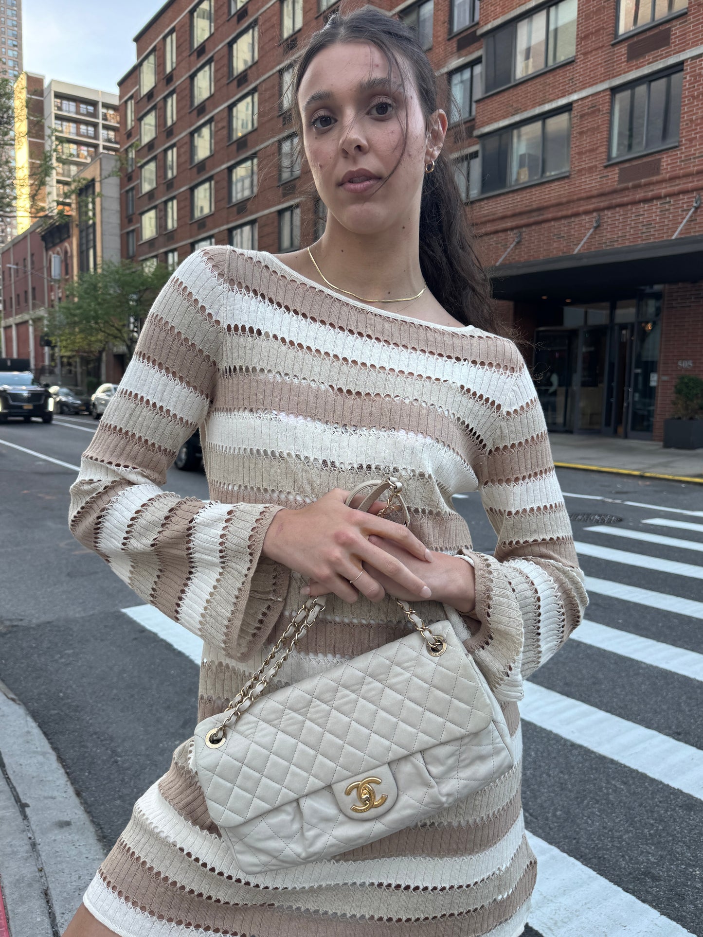 Chanel Iridescent Ivory Quilted Calfskin Large Chic Flap Shoulder Bag