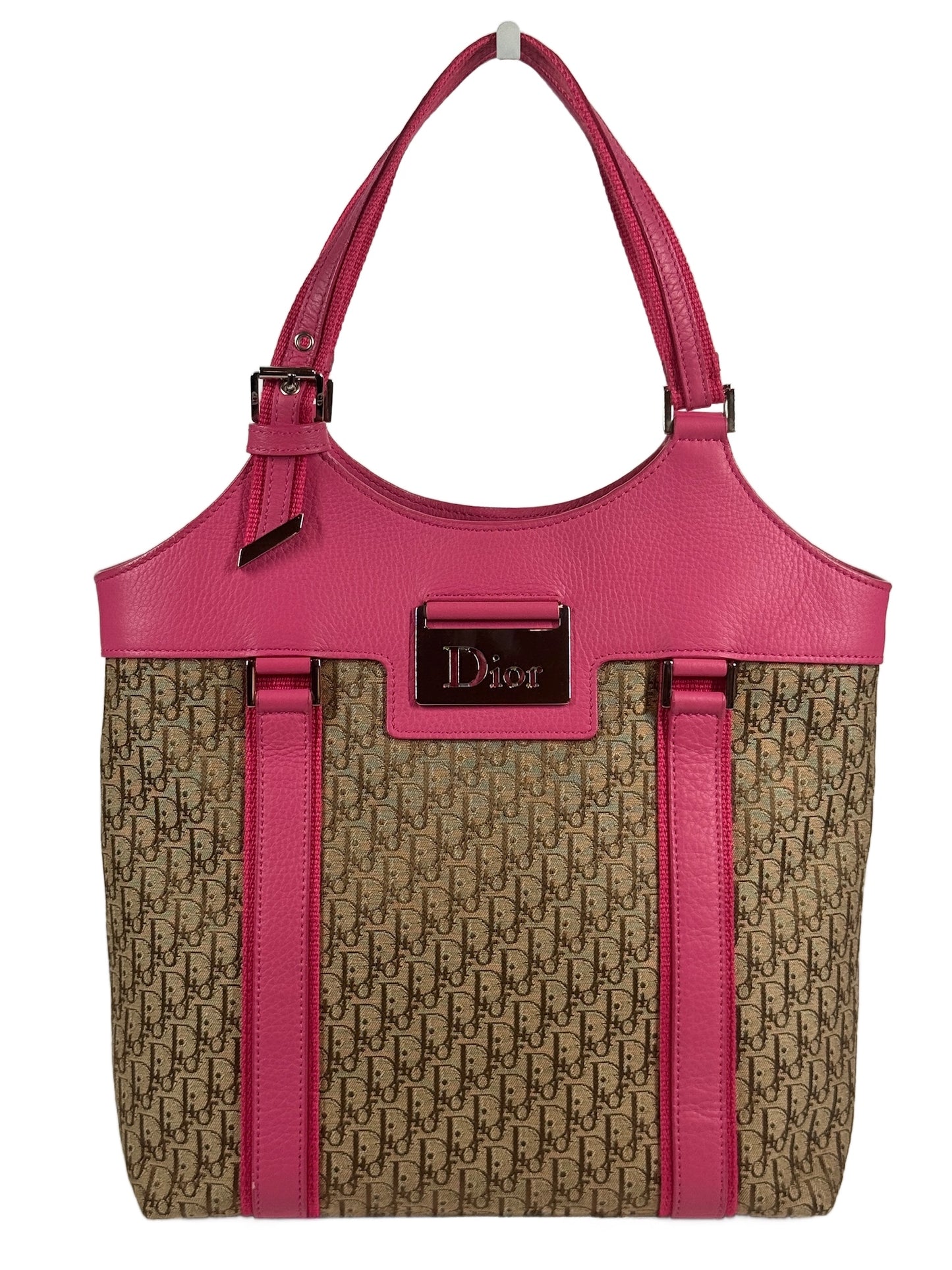 Dior Vintage Diorissimo Brown Monogram Canvas Street Chic Pink Leather Trim Shoulder Bag