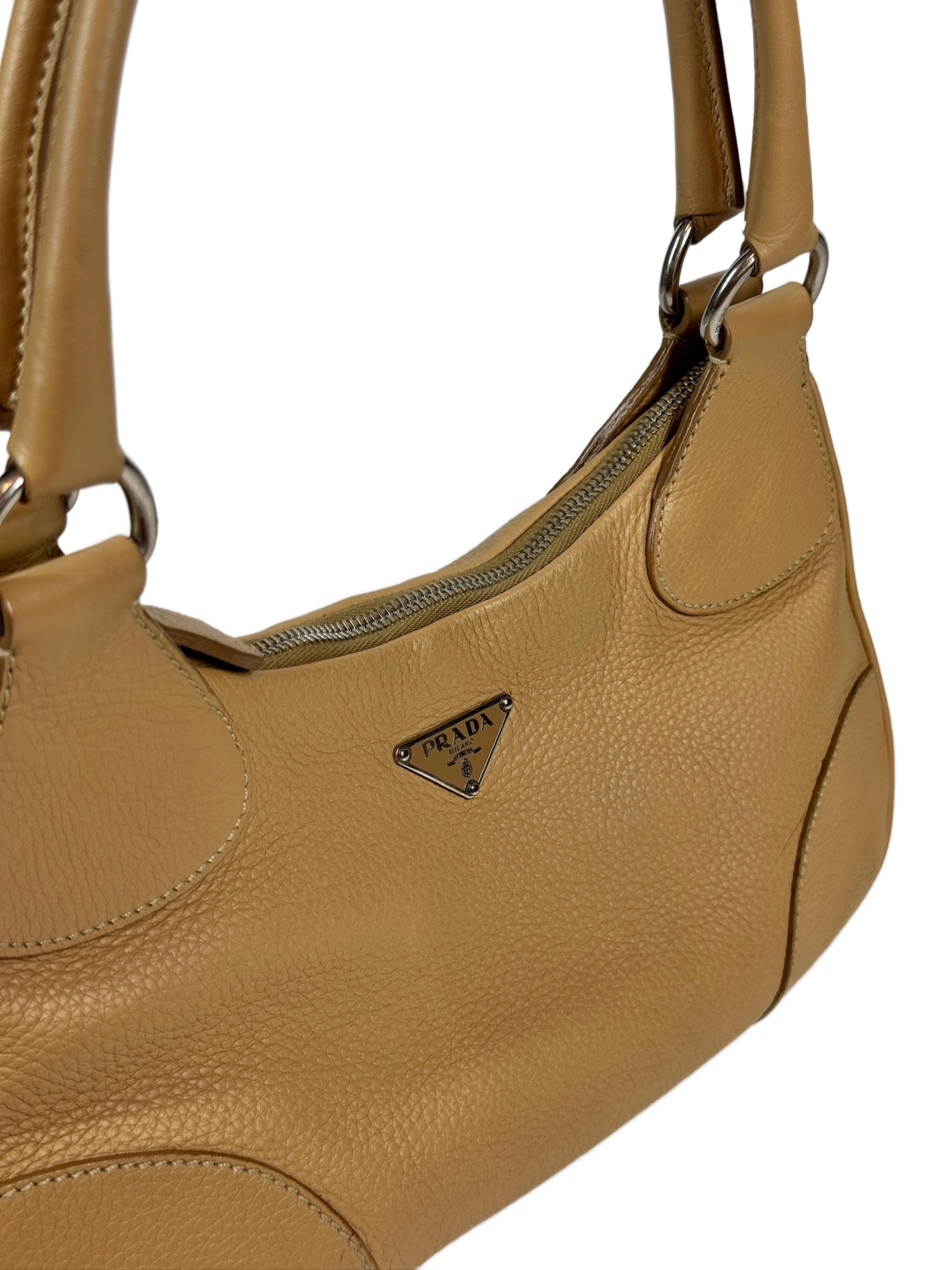 Prada Vintage Beige Pebbled Leather Small Shoulder Bag