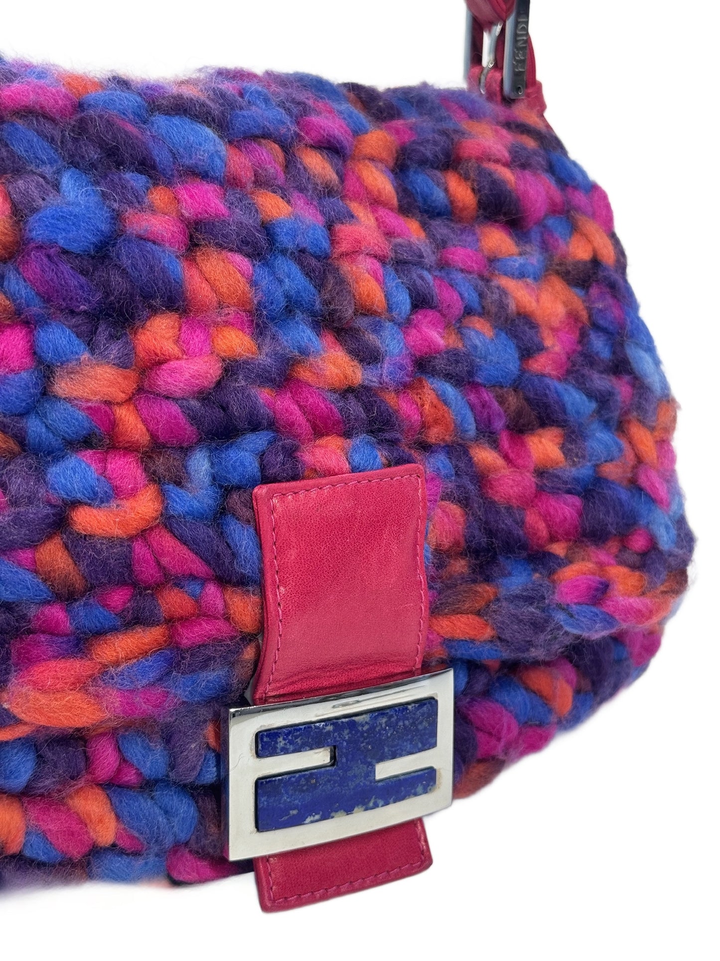 Fendi Vintage Fuchsia Pink Purple Multicolor Braided Wool Mamma Baguette Baguette Bag