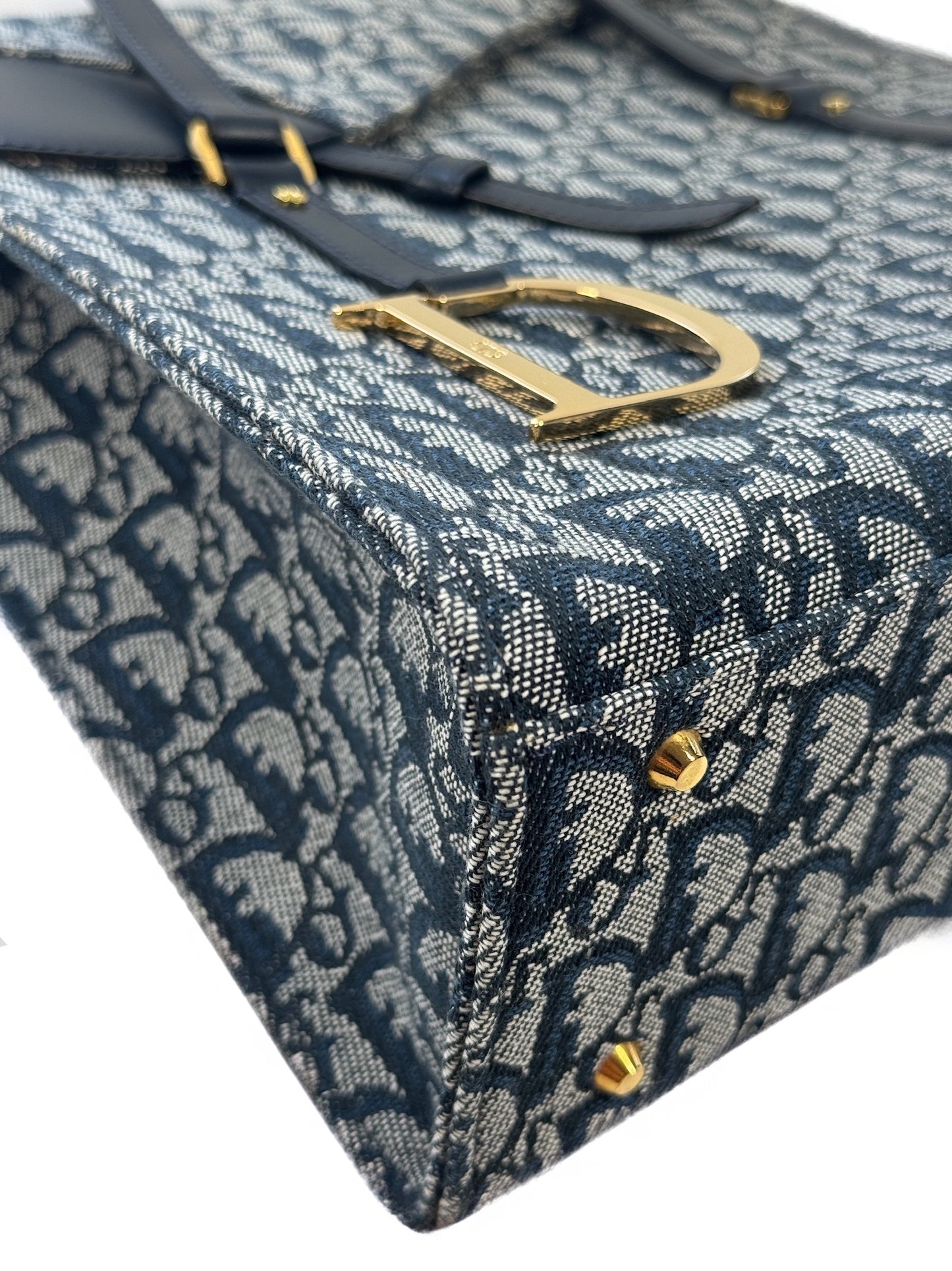 Dior Vintage 2002 Navy Blue Trotter Monogram Canvas Saddle Tote Bag