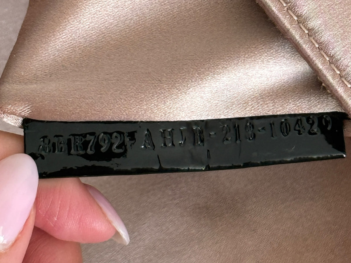 Fendi 1997 Re-Edition 25 Year Anniversary Blush Pink Embroidered Silk Logo Pearl Trim Shoulder Baguette Bag with Velour Trim