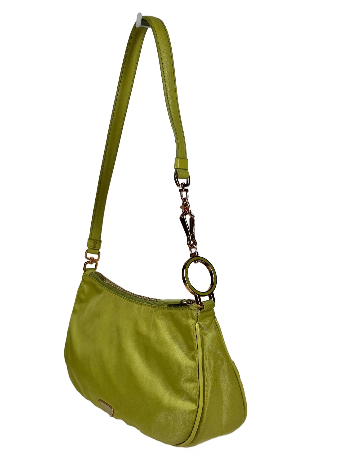 Prada Vintage Lime Green Tessuto Nylon Cleo Ring Shoulder Bag