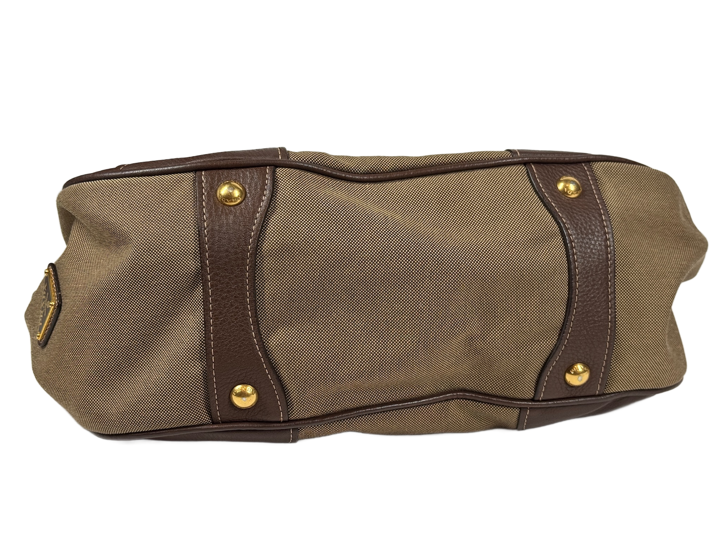 Prada Vintage Brown Jacquard Canapa Canvas Medium Shoulder Tote Bag
