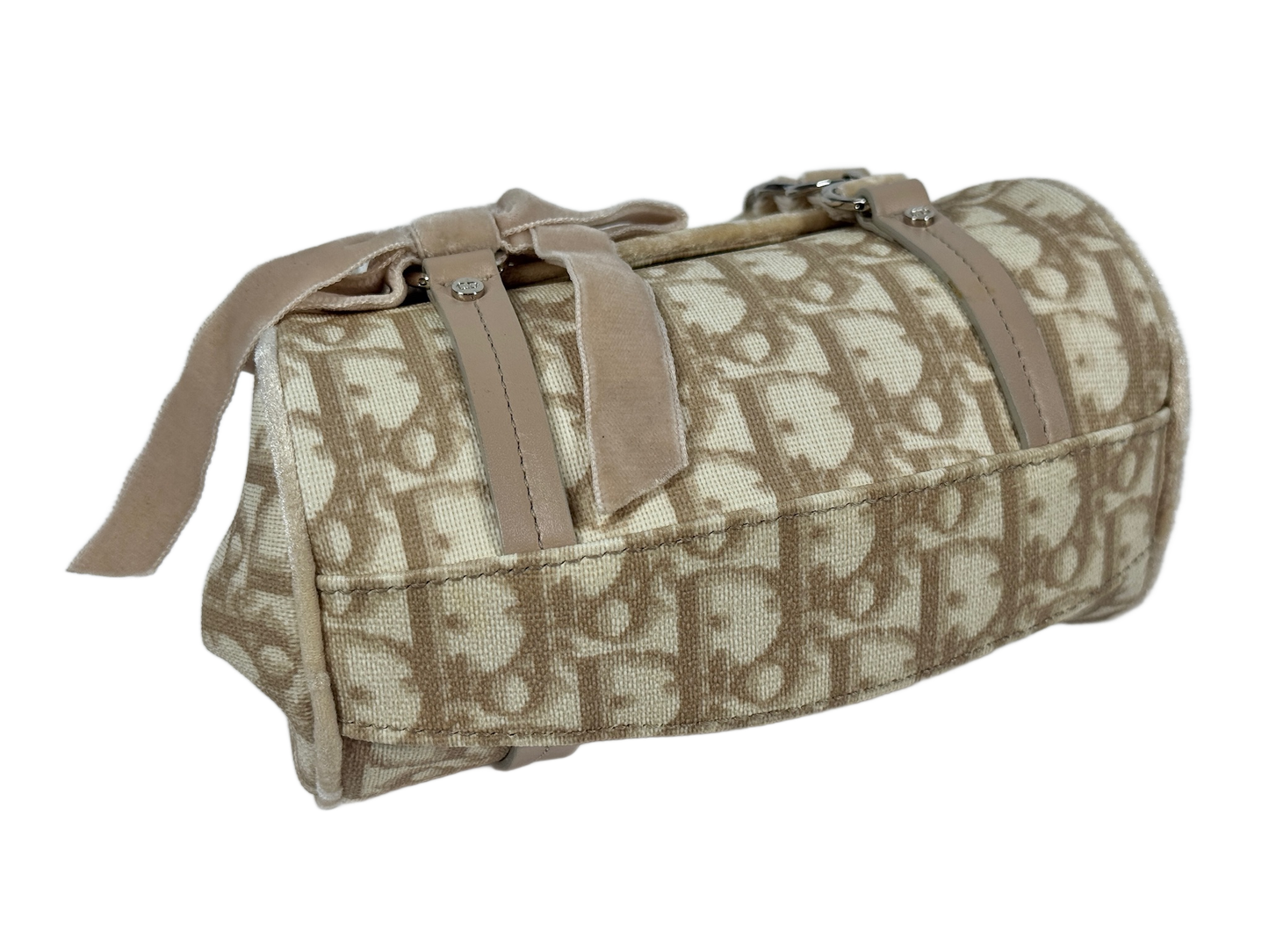 Dior Vintage 2005 Beige Diorissimo Monogram Canvas Mini Romantique Velvet Bow Top Handle bag