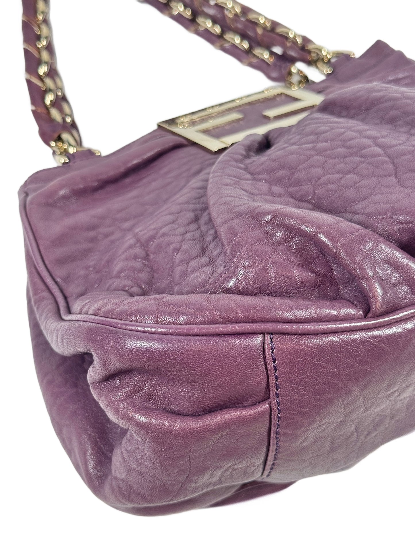 Fendi Purple Ruffled Leather Mia Shoulder Tote Bag