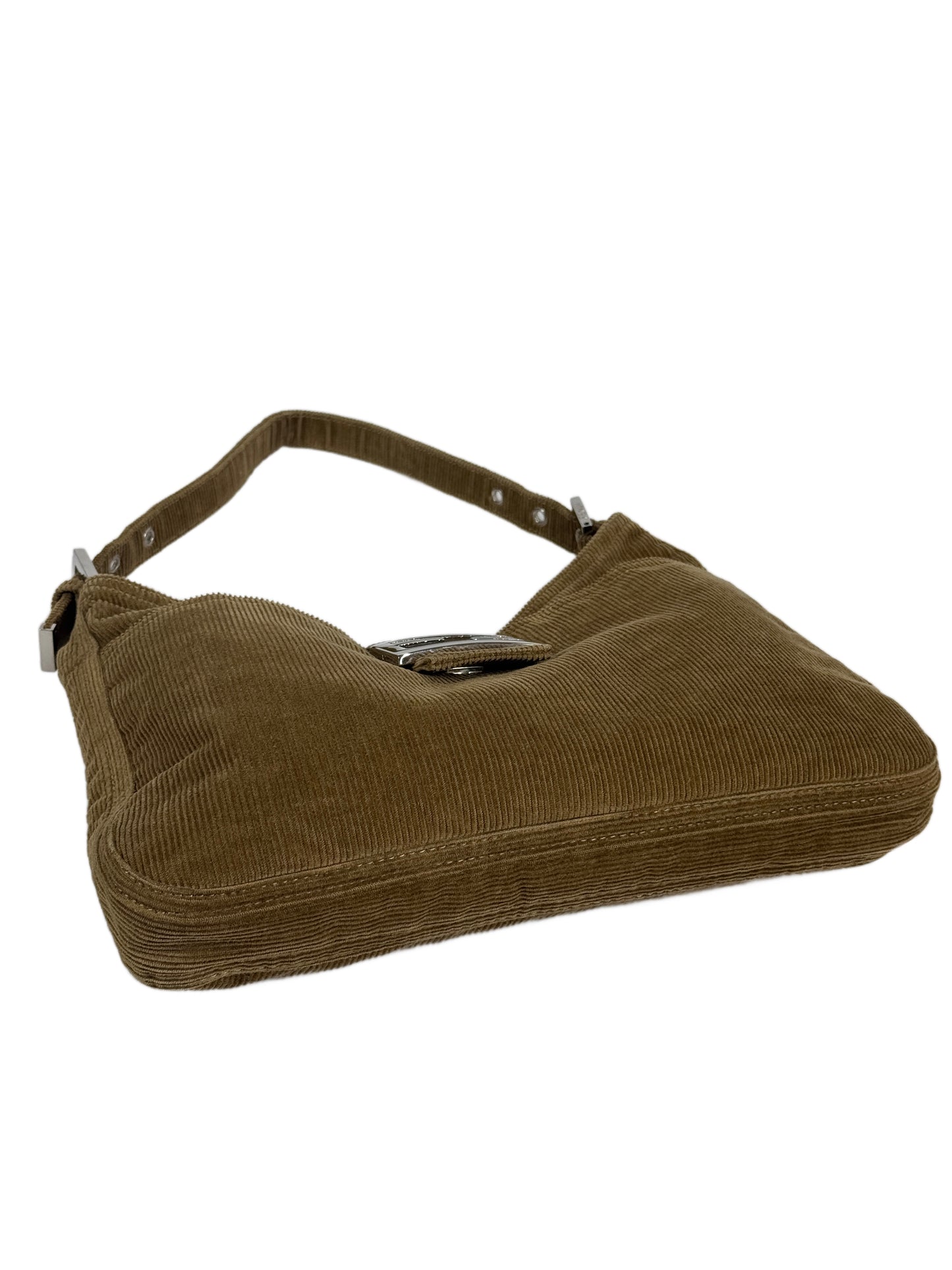 Fendi Vintage Beige Brown Corduroy Shoulder Hobo Baguette Bag