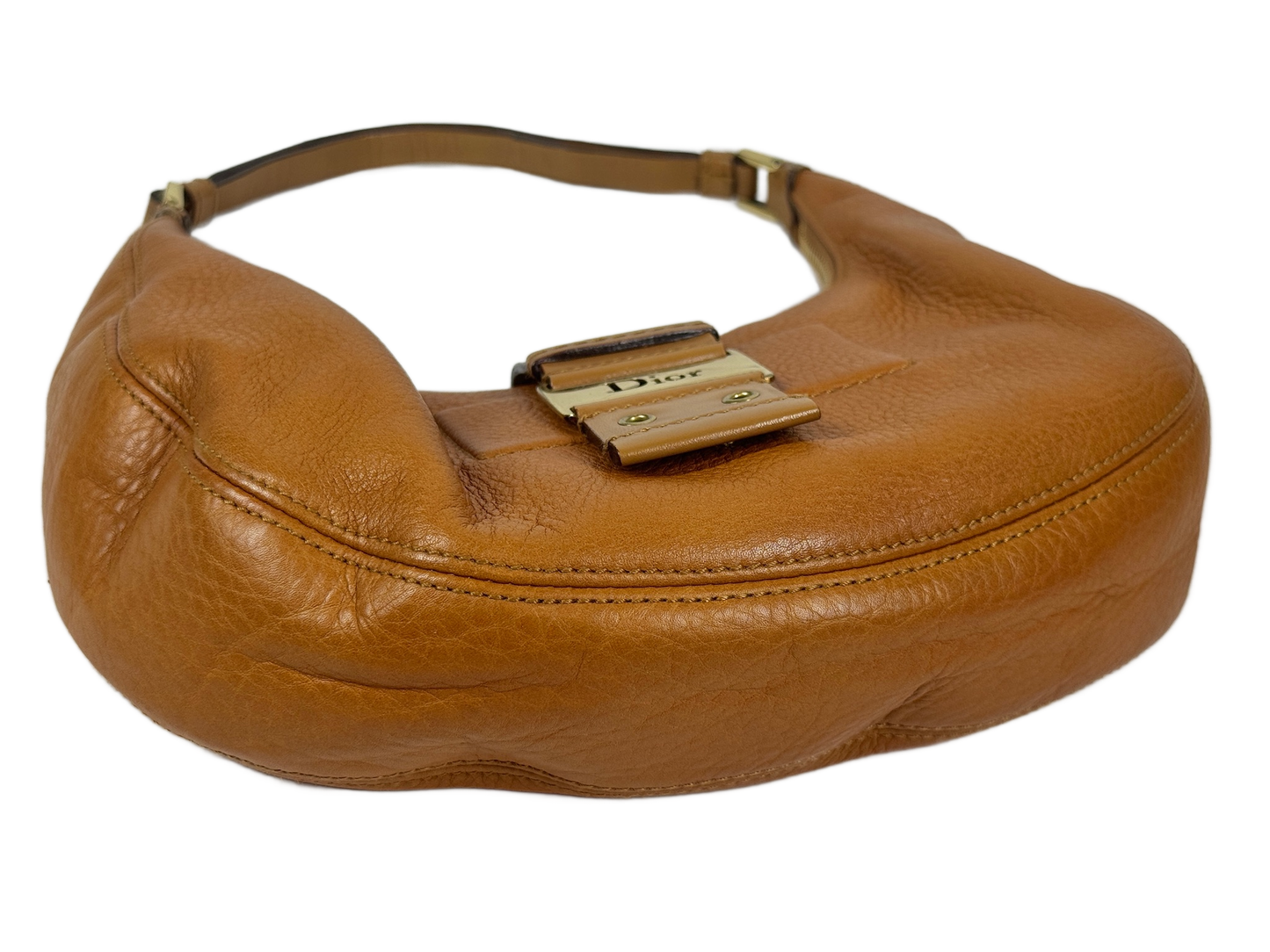 Dior Vintage 2004 Camel Brown Leather Street Chic Mini Hobo Shoulder Pochette Bag