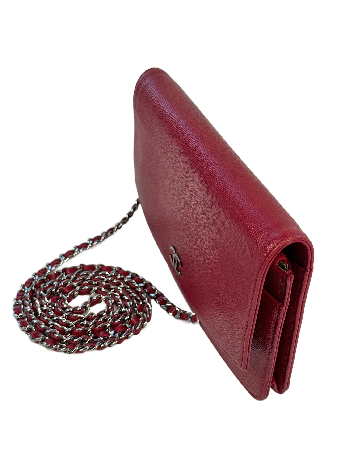 Chanel 2011 Red Caviar Leather Wallet On Chain Crossbody Bag