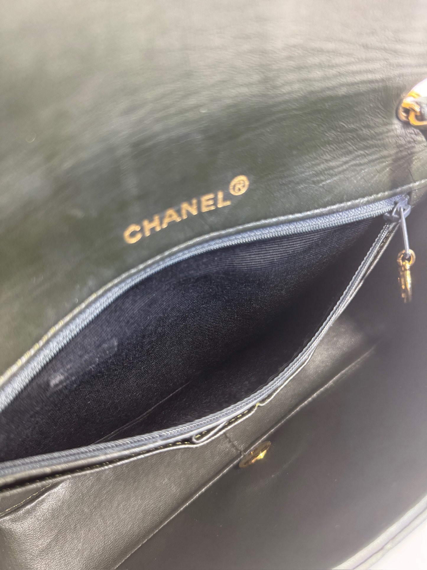Chanel Vintage 00s Khaki Green Quilted Lambskin Small Classic Single Flap Turn Lock Shoulder Bag
