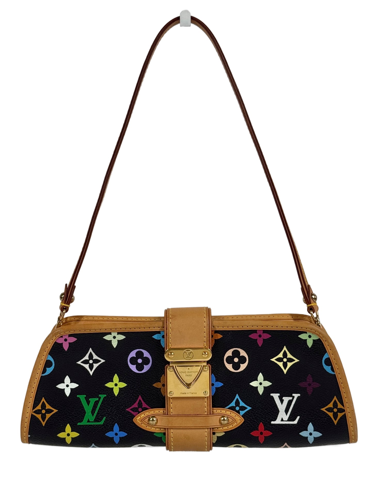 Louis Vuitton Vintage 00s Multicolor Noir / Black Monogram Shirley Pochette Shoulder Clutch Bag