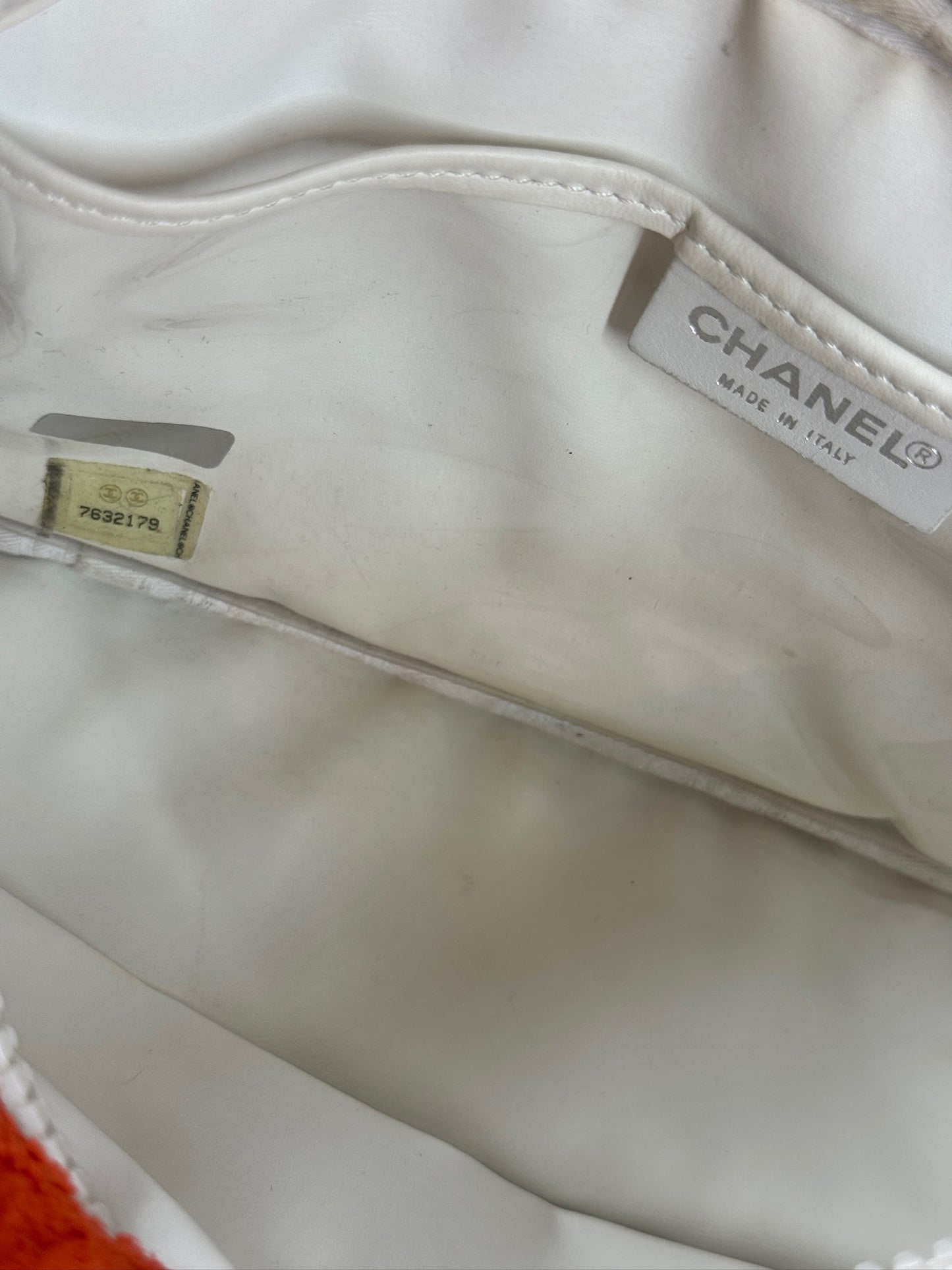 Chanel Vintage 00s Orange CC Logo Terry Cloth Sport Line Flap Bag w White Resin Chainlink Hardware