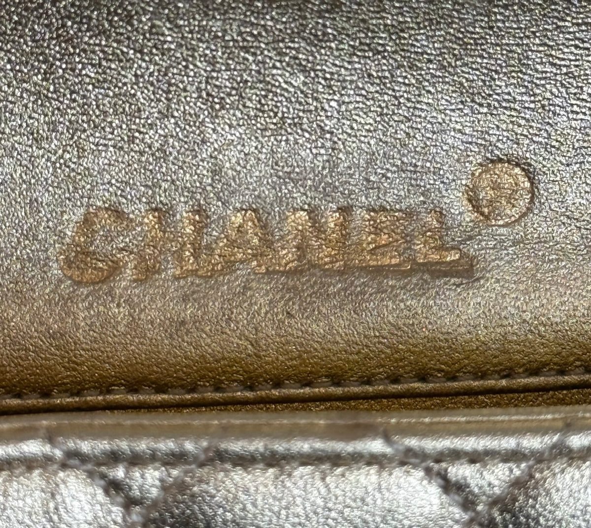 Chanel Vintage 90’s Metallic Gold Quilted Lambskin Micro Mini Square Flap Bag with 24K GPHW