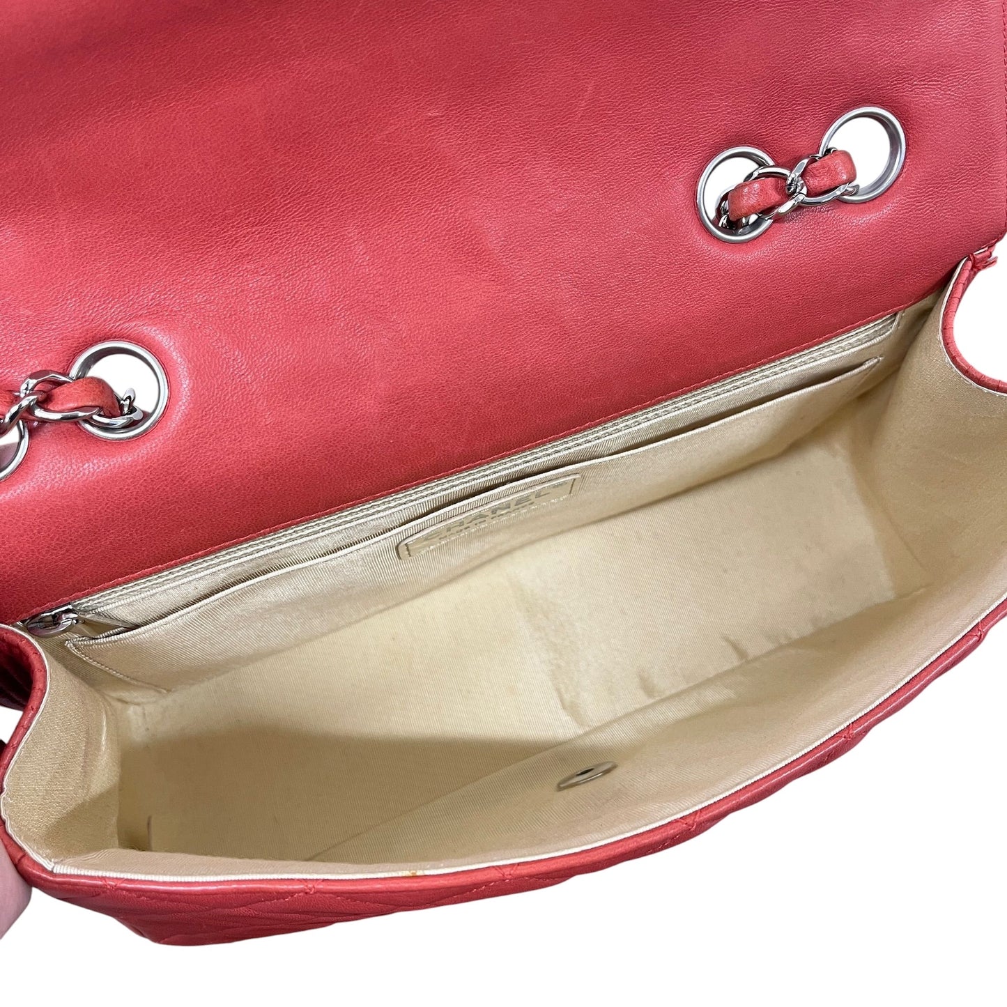 Chanel 2011 Coral Pink/Orange Medium Coco Rider Single Flap Bag with Silver Hardware