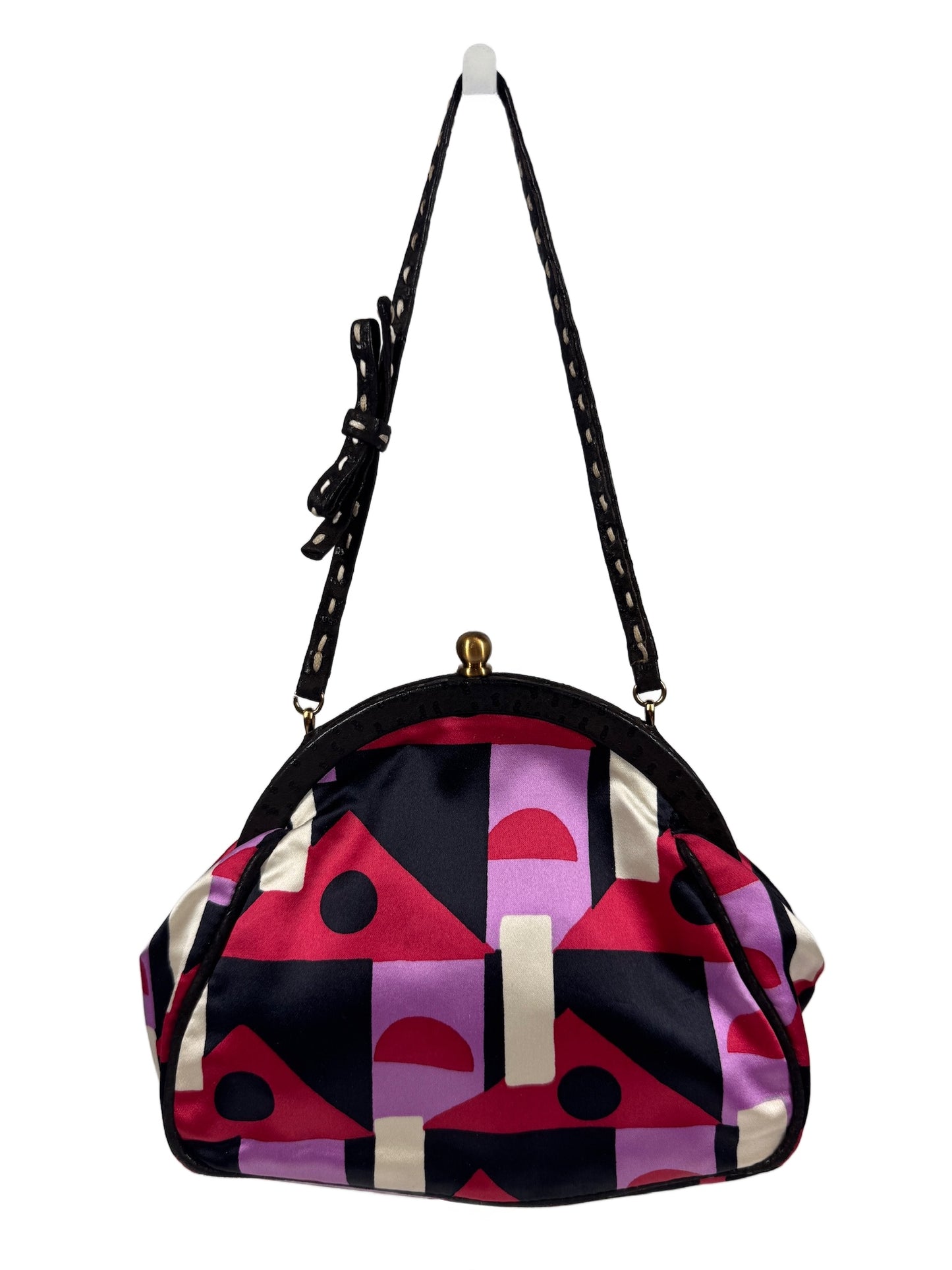 Prada Vintage 2003 Fuchsia Lilac Geometric Satin Kisslock Top Handle Mini Bag