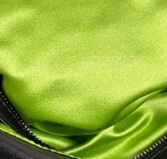 Fendi Vintage Black Lambskin Green Logo Mamma Shoulder Baguette Bag