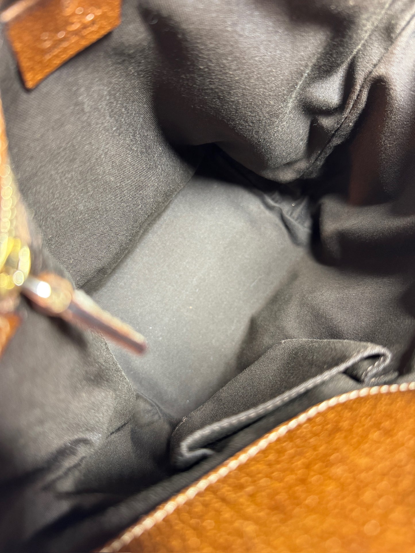 Gucci Vintage Brown GG Monogram Canvas Brown Leather Trim Bamboo Top Handle Bucket Bag