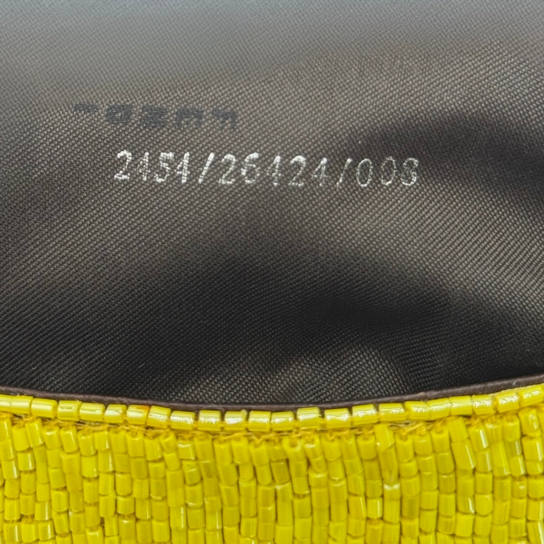Fendi Vintage Neon Yellow Beaded Baguette Shoulder Bag