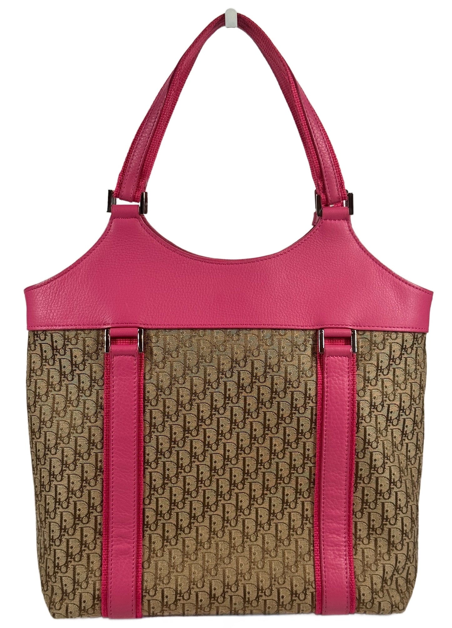 Dior Vintage Diorissimo Brown Monogram Canvas Street Chic Pink Leather Trim Shoulder Bag