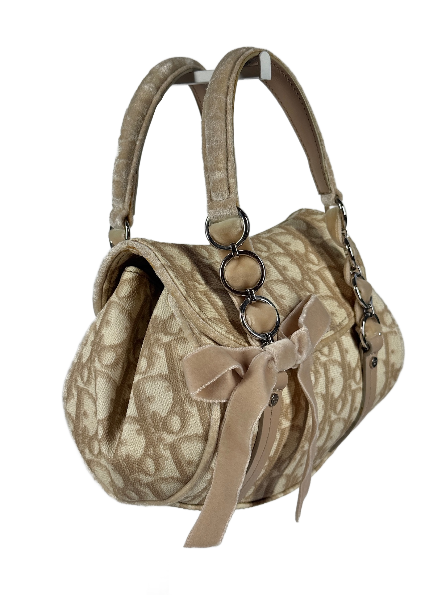 Dior Vintage 2005 Beige Diorissimo Monogram Canvas Mini Romantique Velvet Bow Top Handle bag
