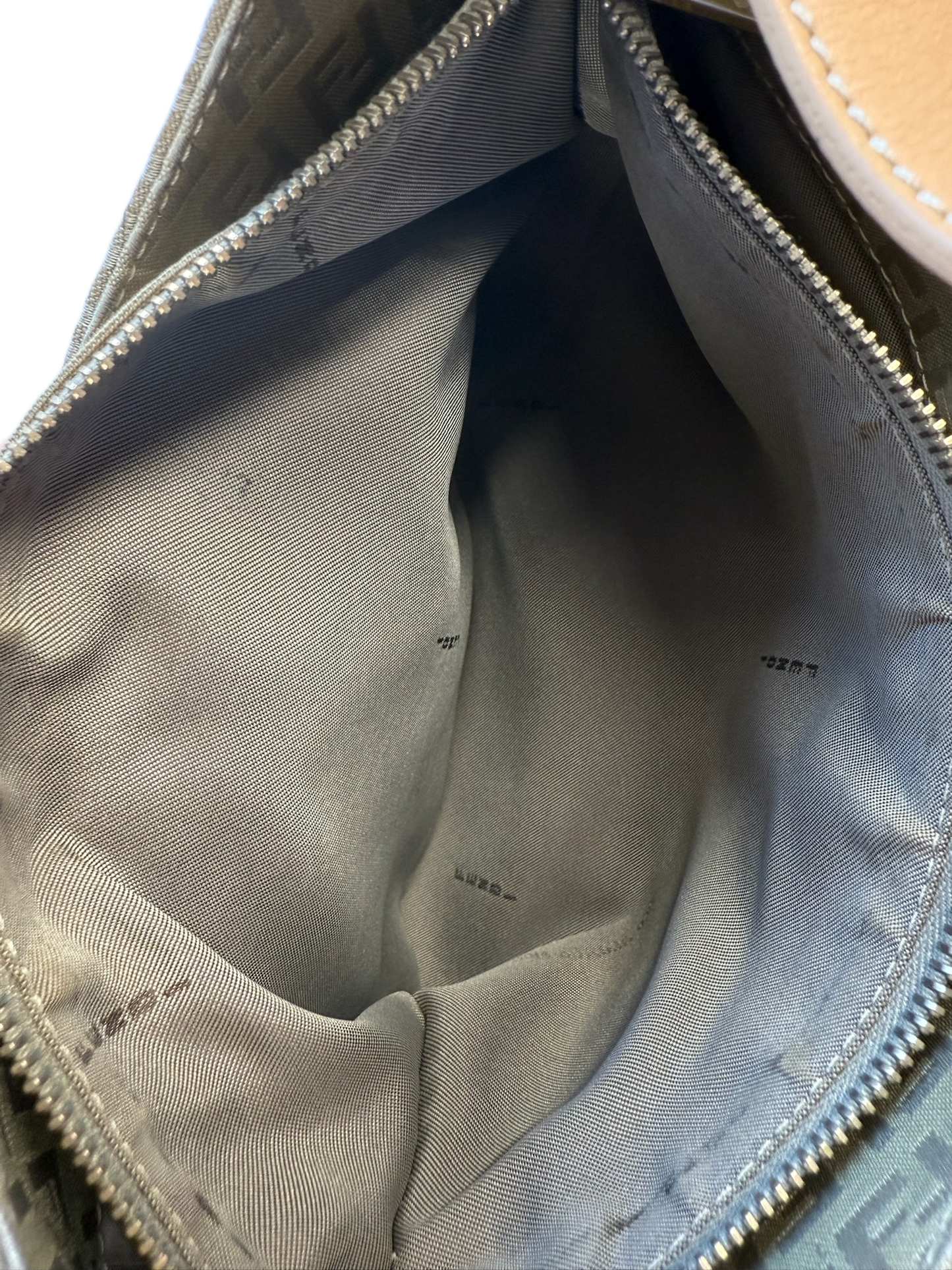 Fendi Vintage Beige Gold Zucca Monogram Hobo Shoulder Baguette Bag