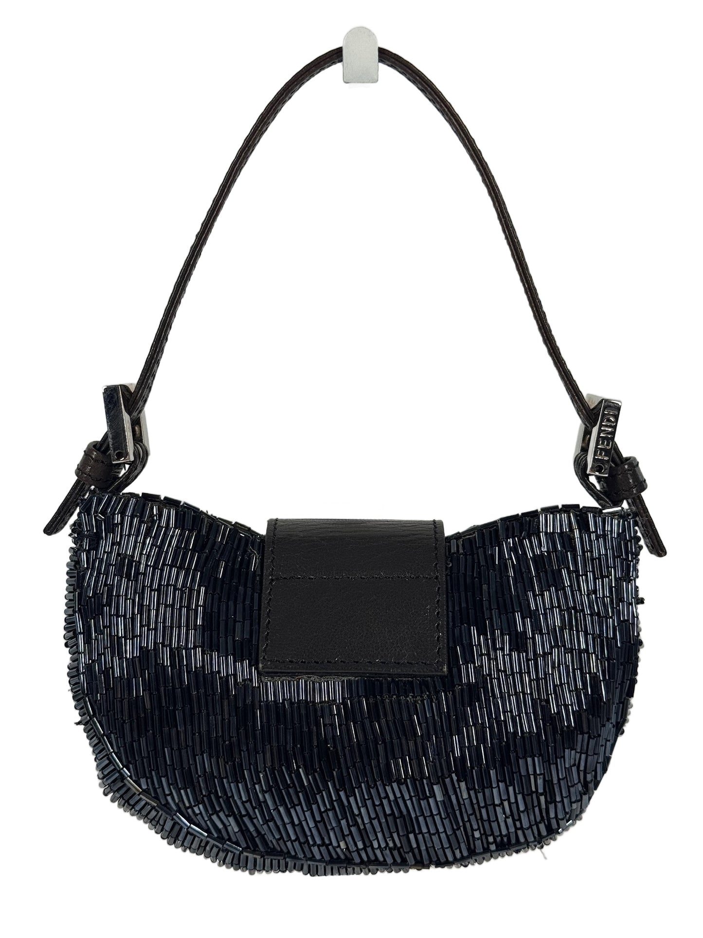 Fendi Vintage Iridescent Black Beaded Mini Croissant Baguette Bag