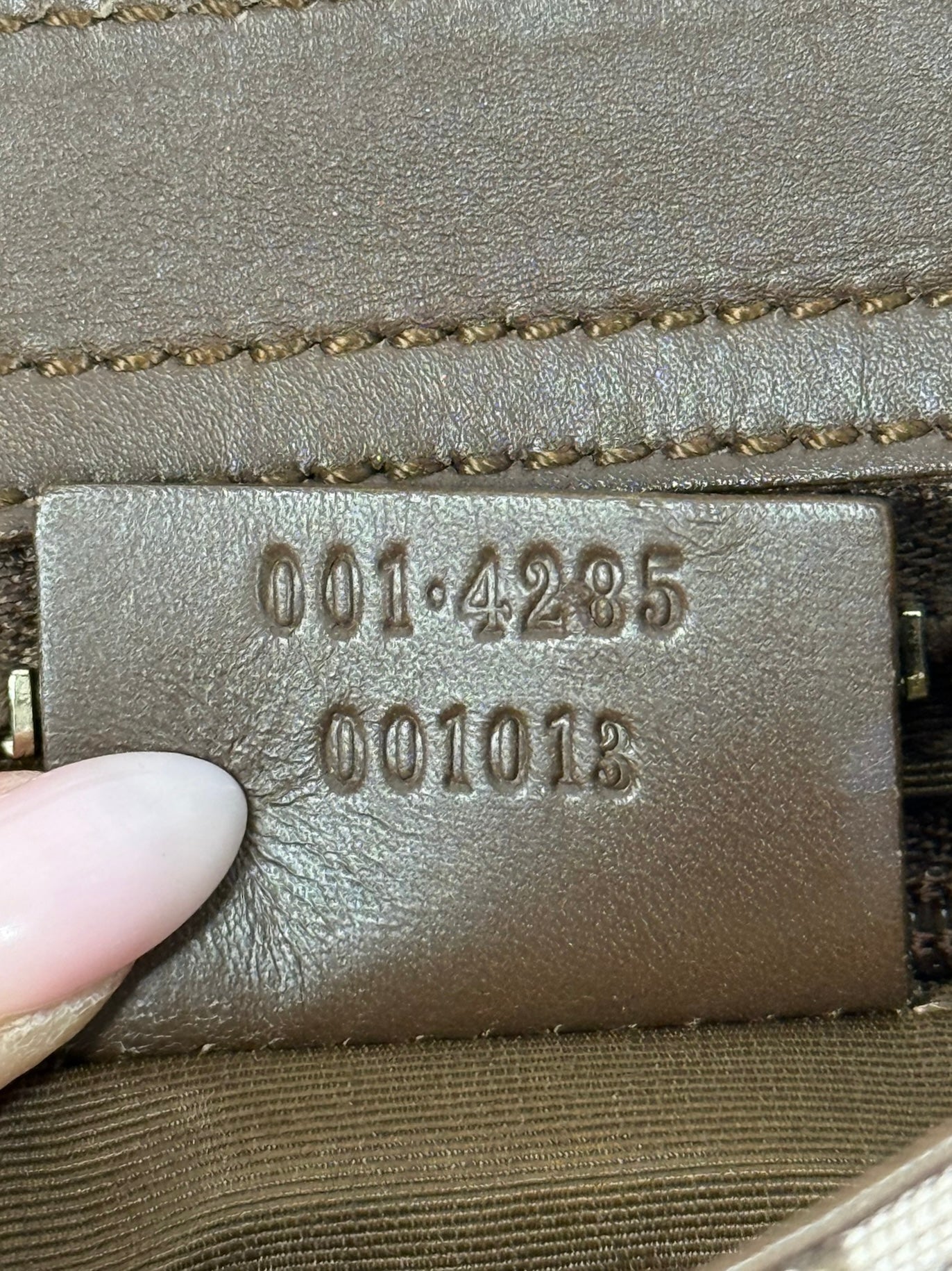 Gucci Vintage Light Brown Satin GG Monogram Leather Trim Shoulder Pochette Bag