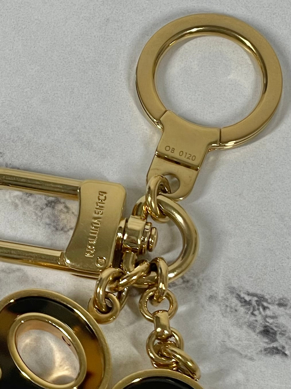 Louis Vuitton Vintage Monogram Resin Tortoise & Gold Lock & Key Bag Charm & Key Holder