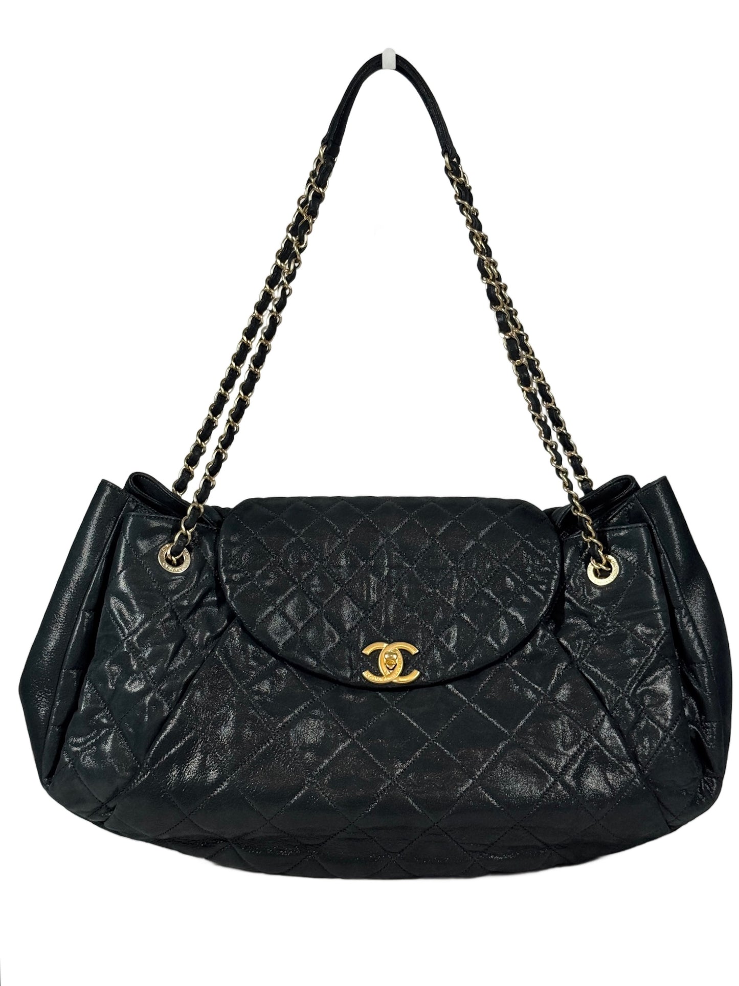Chanel 2011 Iridescent Turquoise Crinkled Calfskin Quilted Accordion Shoulder Tote Bag