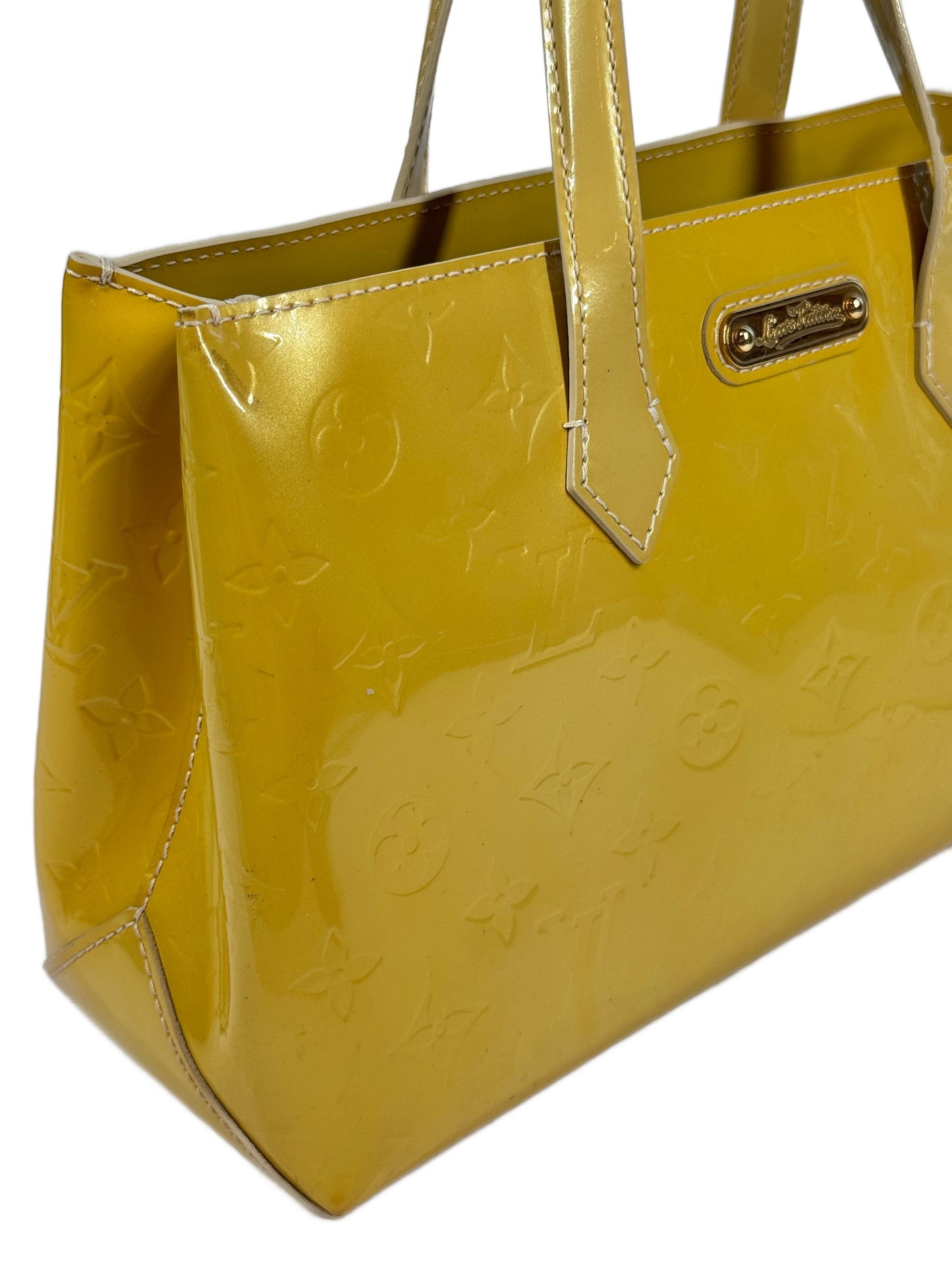 Louis Vuitton Vintage 2002 Yellow Vernis Monogram Wilshire PM Top Handle Bag