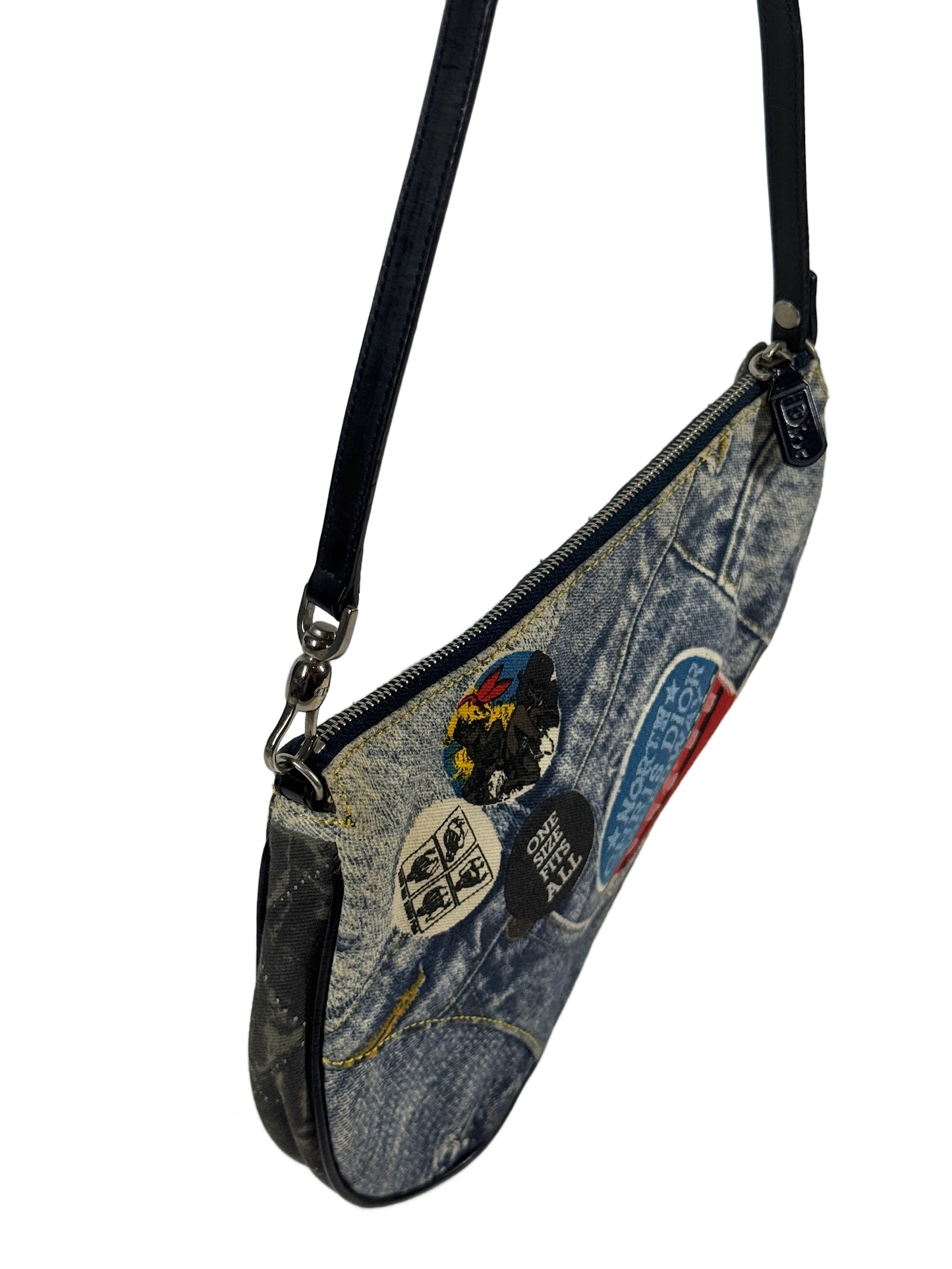 Dior Vintage 00s Blue Denim Speedway Patchwork Mini Saddle Pochette Bag