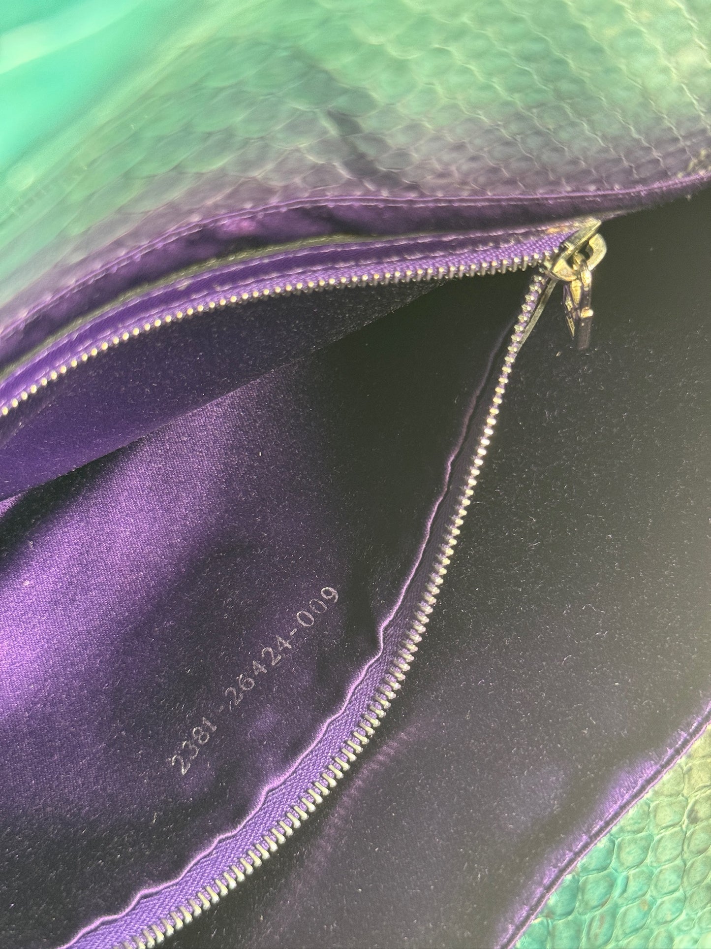 Fendi Vintage Silver Blue Purple Fuchsia Ombré Snakeskin Baguette Shoulder Bag