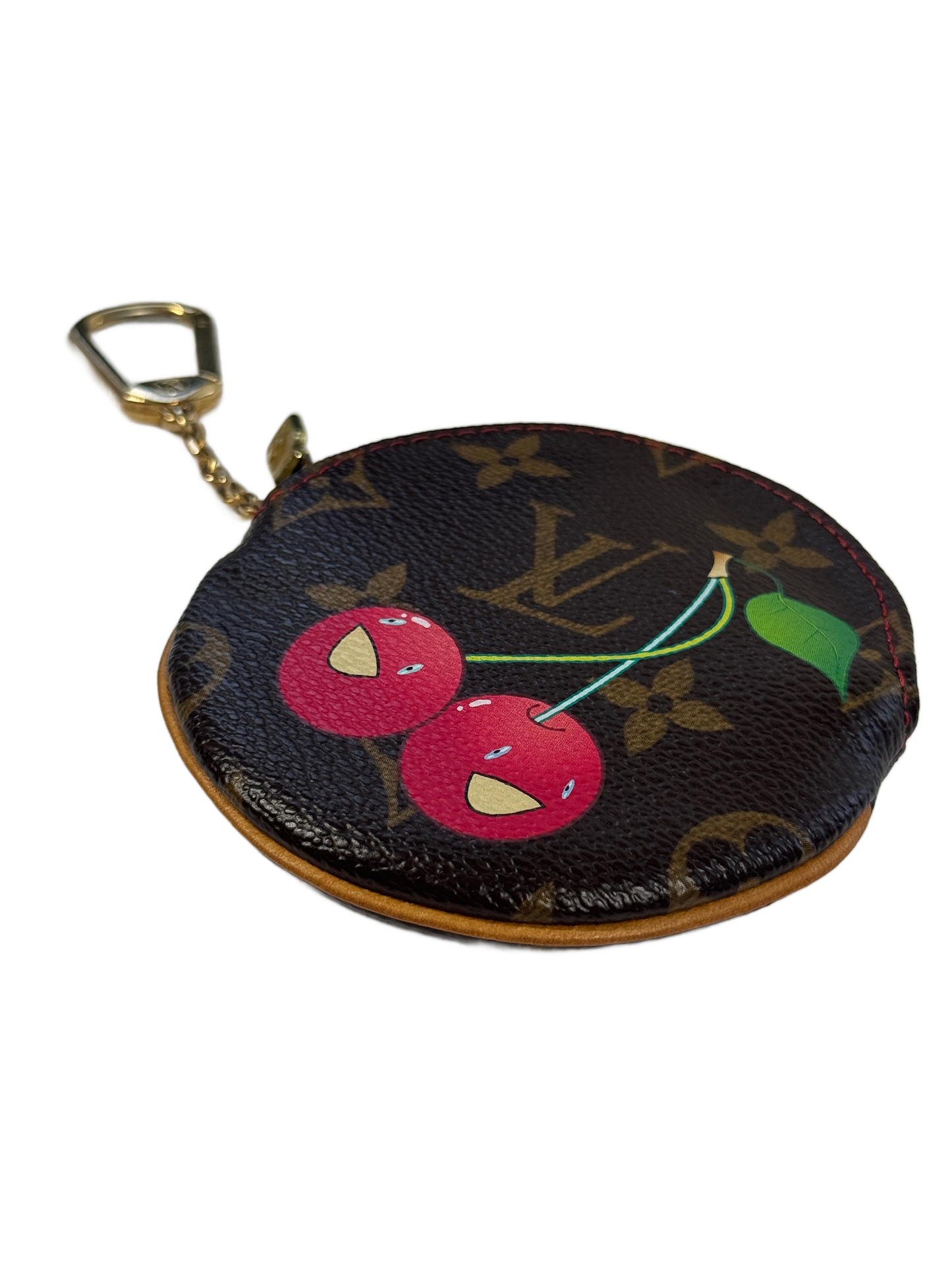 Louis Vuitton Vintage 2005 Takashi Murakami Cherry Monogram Round Coin Purse Key Holder Bag Charm