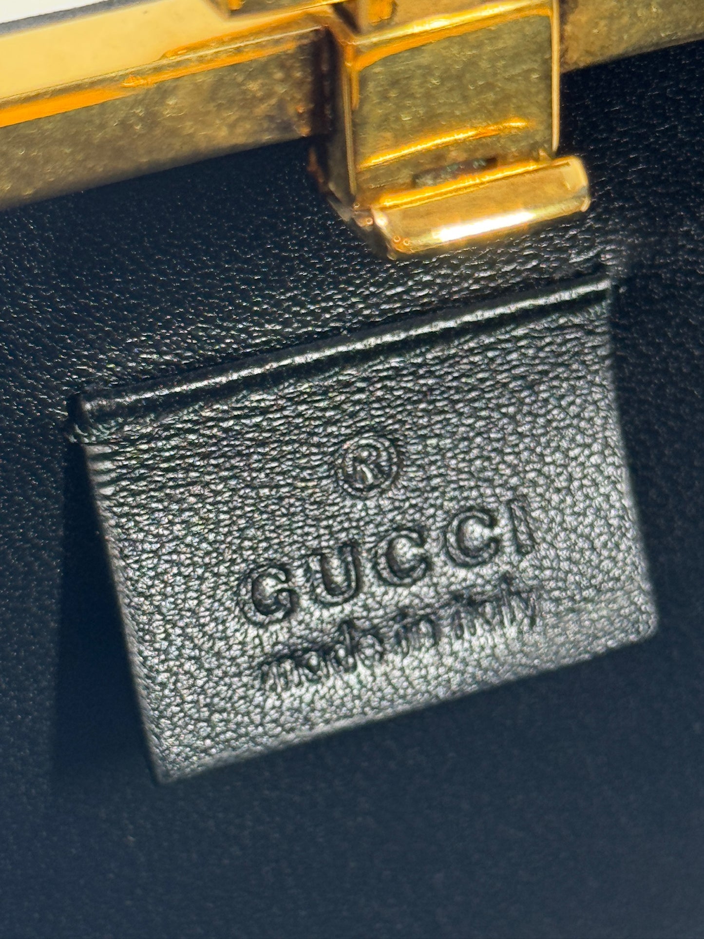 Gucci Black Leather Gold Studded Broadway Clutch