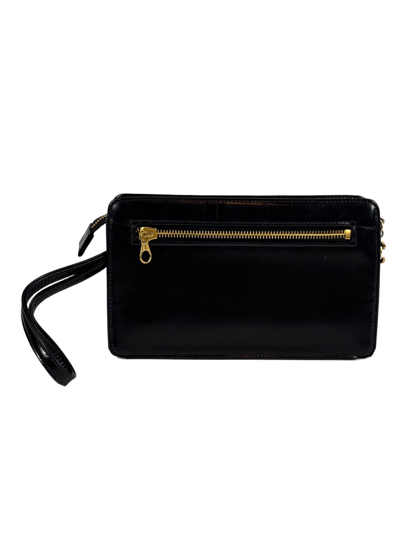 Chanel Vintage 90s Black Patent Leather CC Turnlock Wristlet Clutch Bag