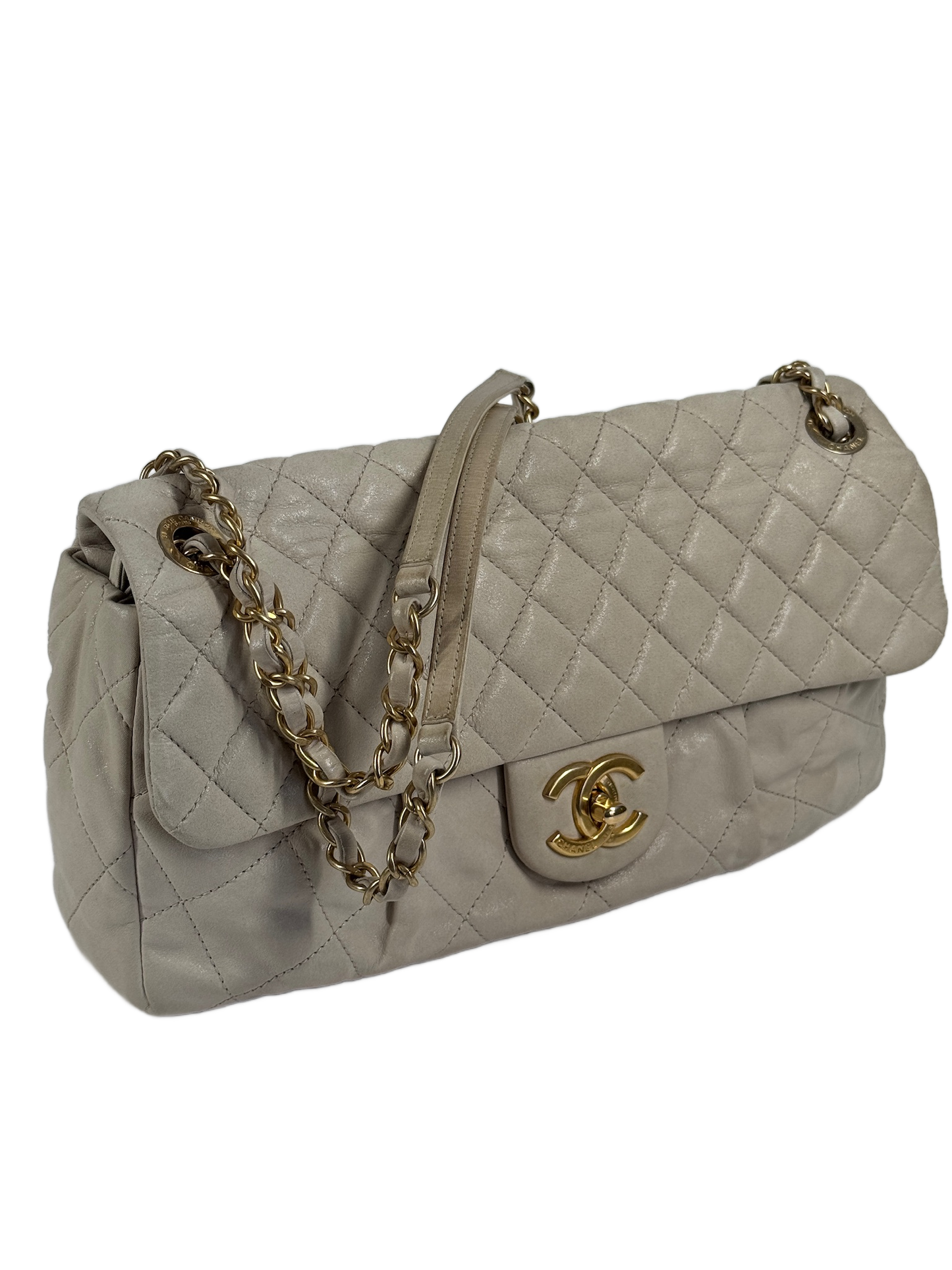 Chanel Iridescent Ivory Quilted Calfskin Large Chic Flap Shoulder Bag