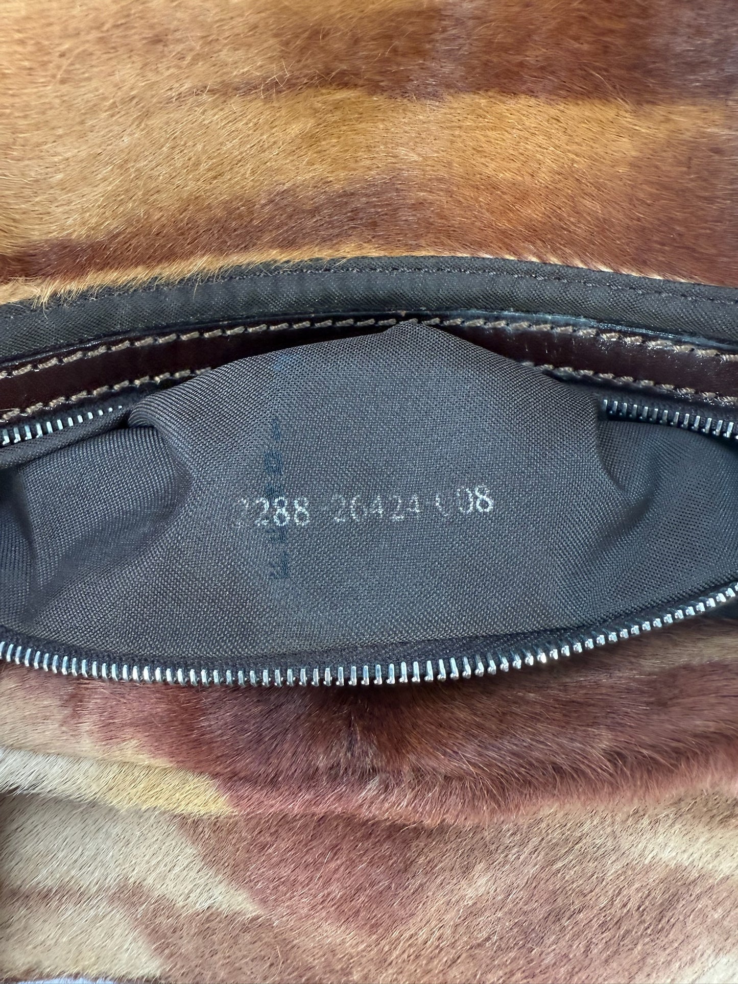 Fendi Vintage Brown Beige Giraffe Print Pony Hair Shoulder Baguette Bag