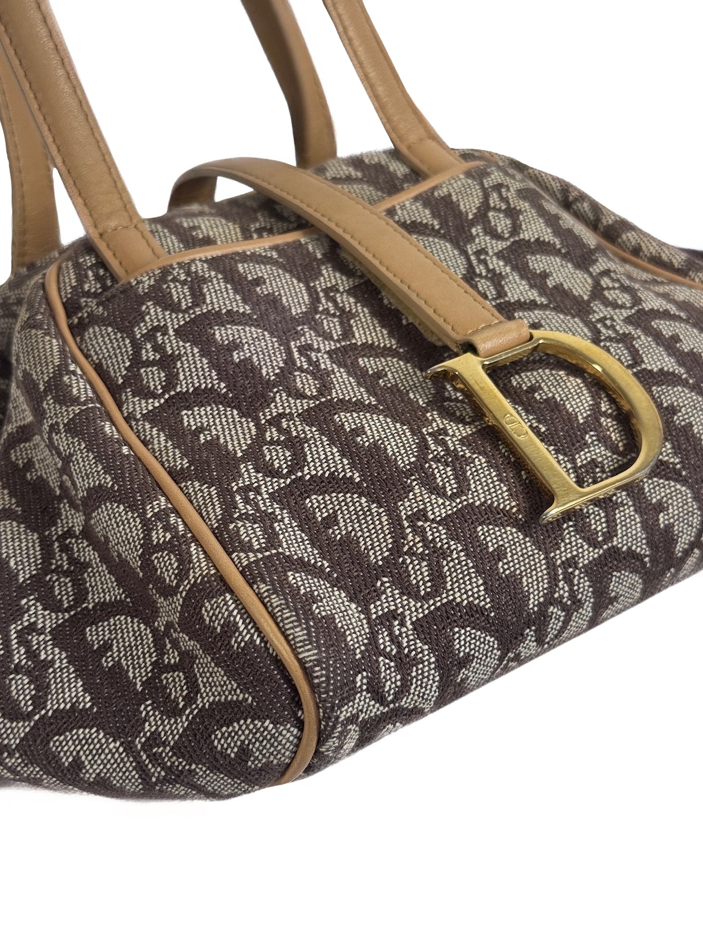 Dior Vintage 2002 Brown Trotter Monogram Canvas Origami Top Handle Bag