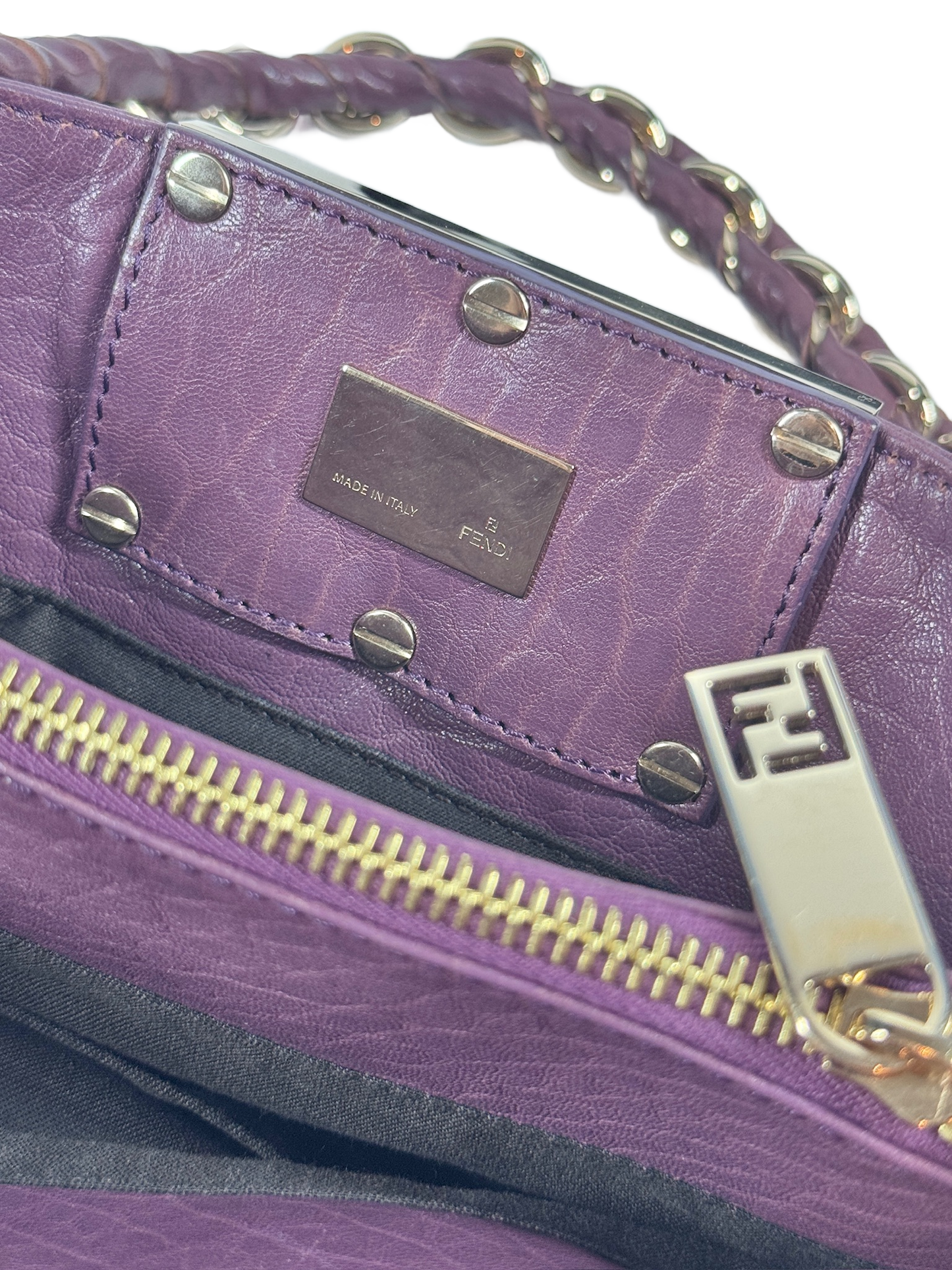 Fendi Purple Ruffled Leather Mia Shoulder Tote Bag