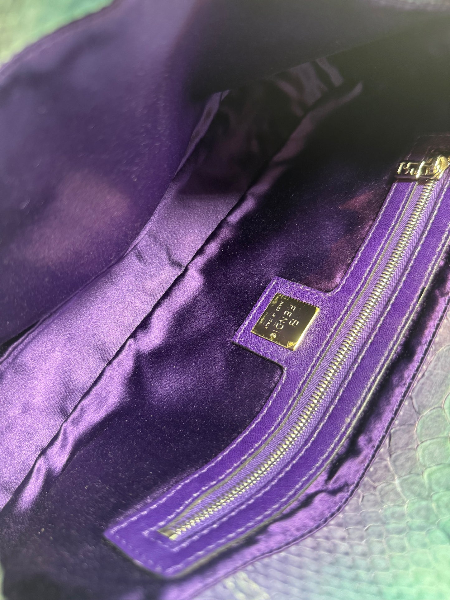 Fendi Vintage Silver Blue Purple Fuchsia Ombré Snakeskin Baguette Shoulder Bag