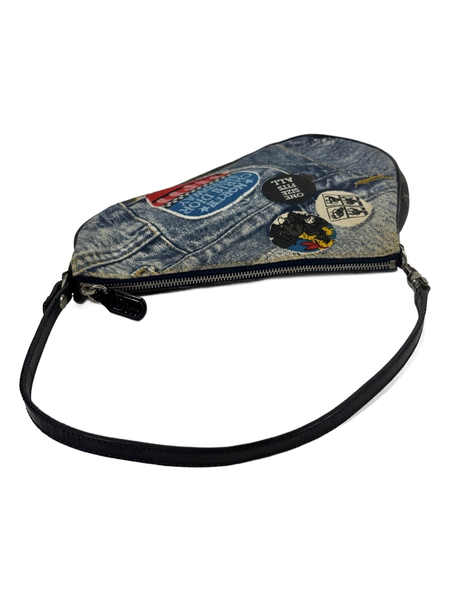Dior Vintage 00s Blue Denim Speedway Patchwork Mini Saddle Pochette Bag
