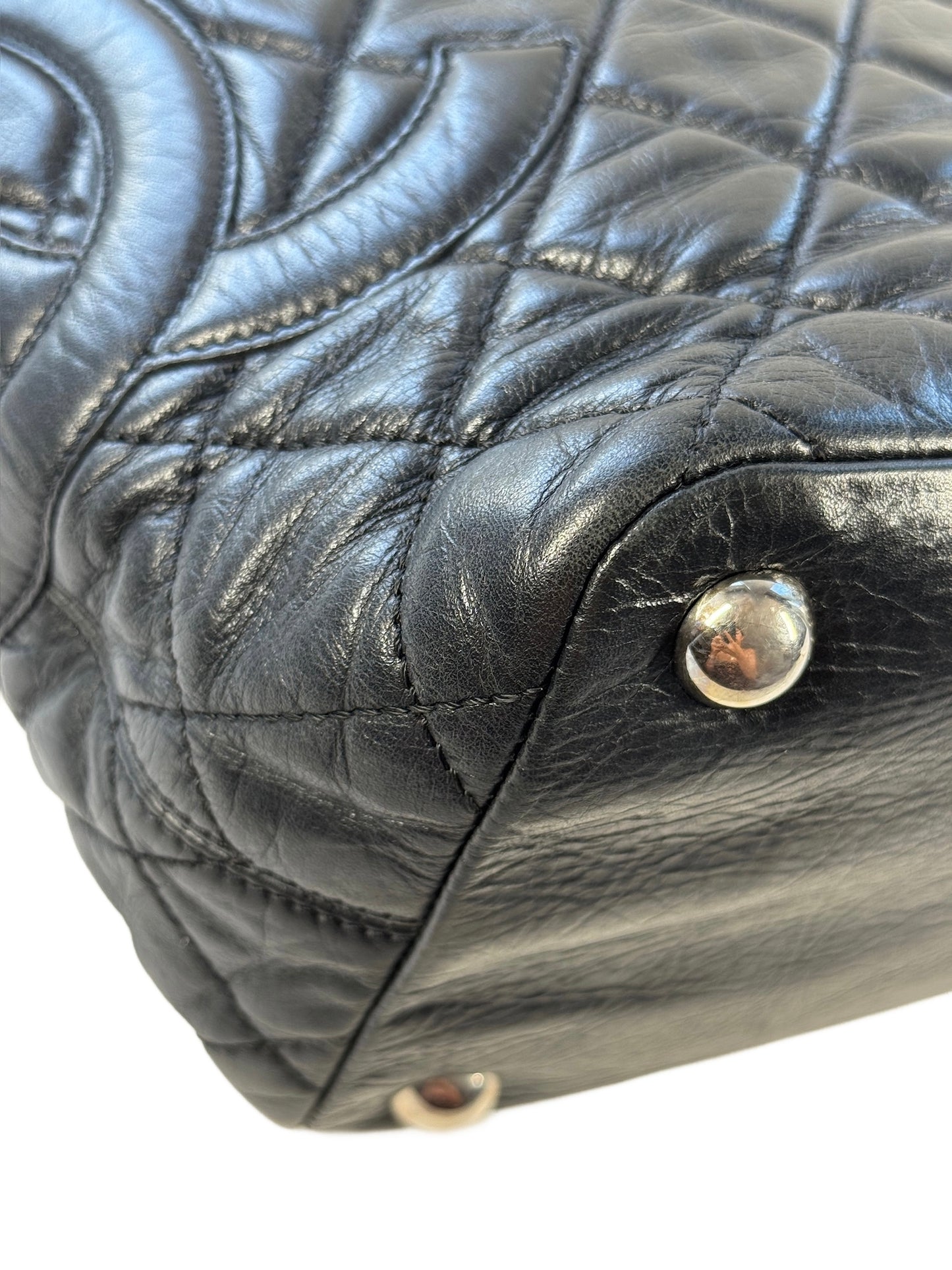 Chanel Vintage Black Quilted Calfskin Leather Cotton Club Large Ligne Cambon Tote Bag