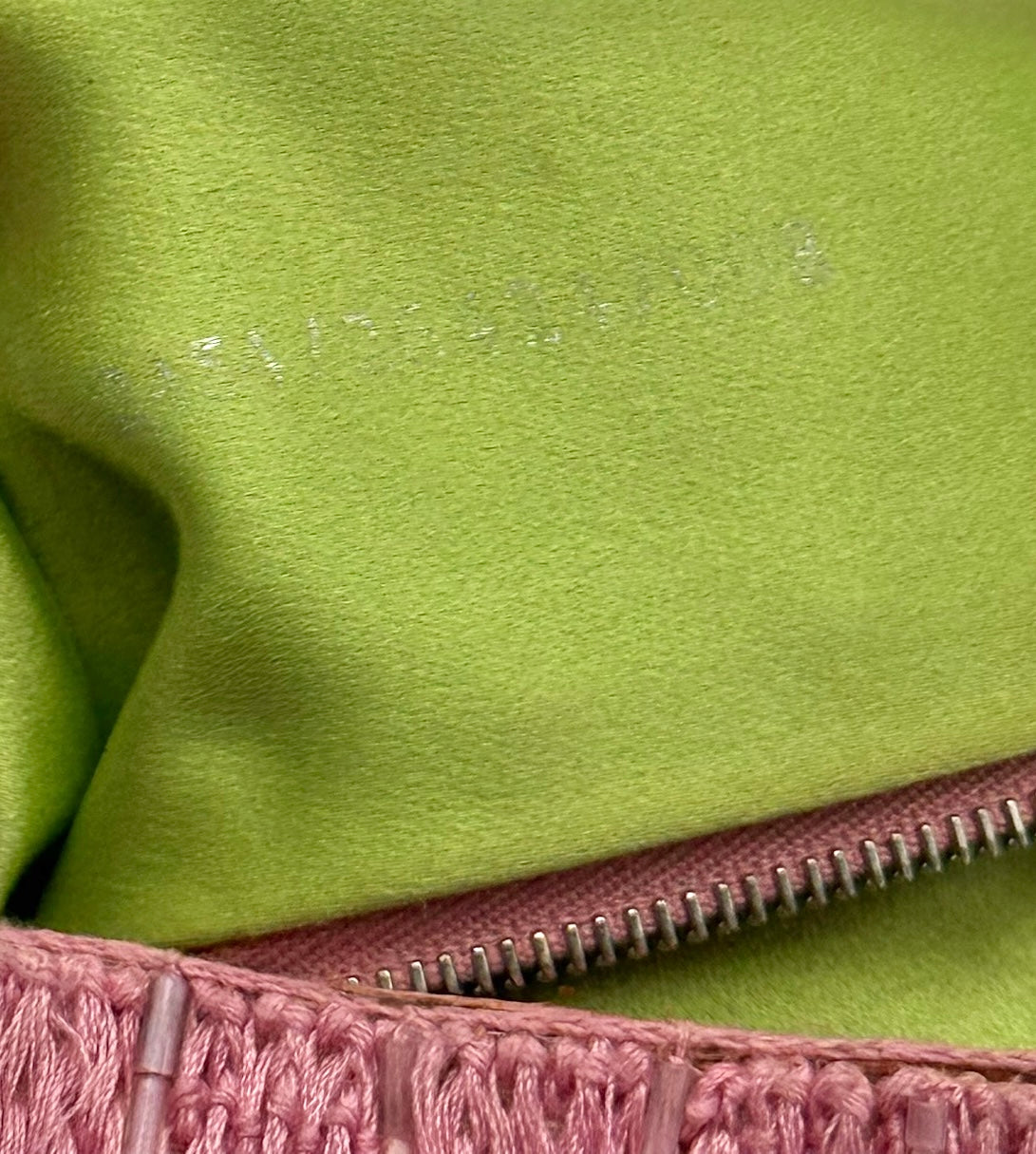 Fendi Vintage Pink Knit Silver Beaded Shoulder Baguette Bag w Cow Print Pony Hair Trim