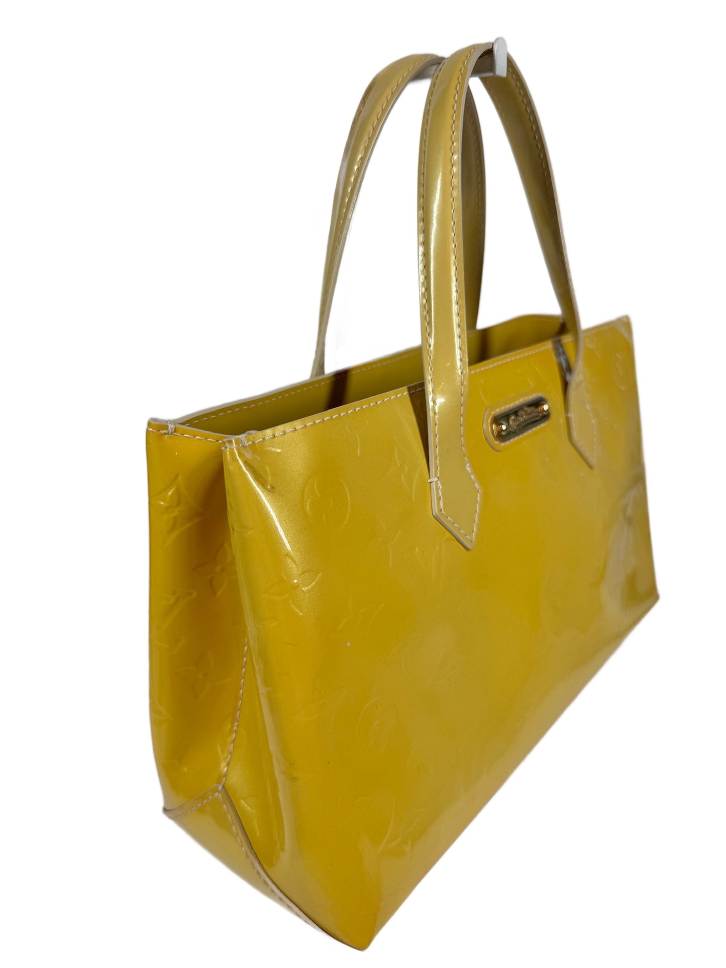 Louis Vuitton Vintage 2002 Yellow Vernis Monogram Wilshire PM Top Handle Bag