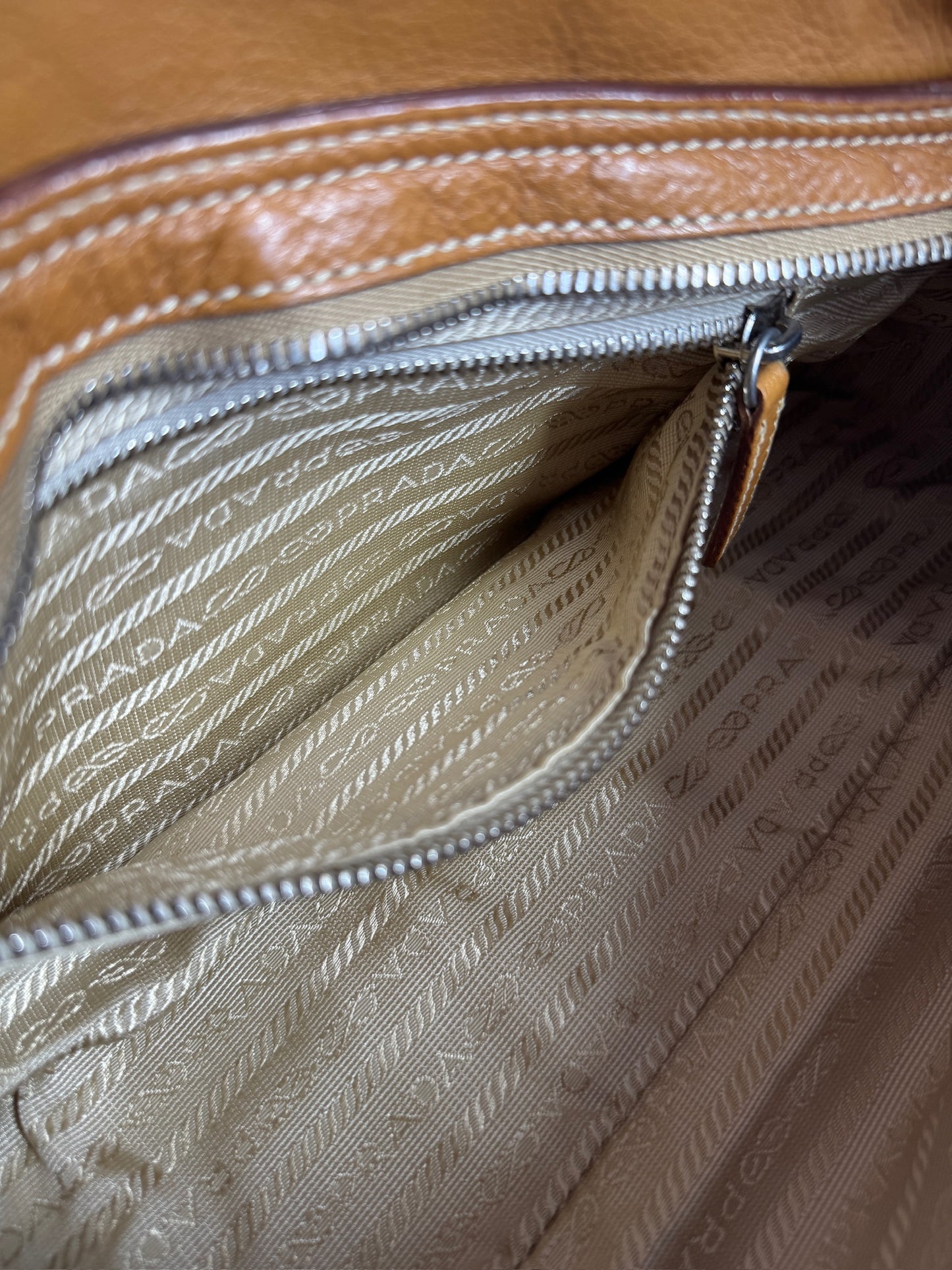 Prada Vintage 2004 Beige Calf Leather Mixed Metal Studded Shoulder Bag