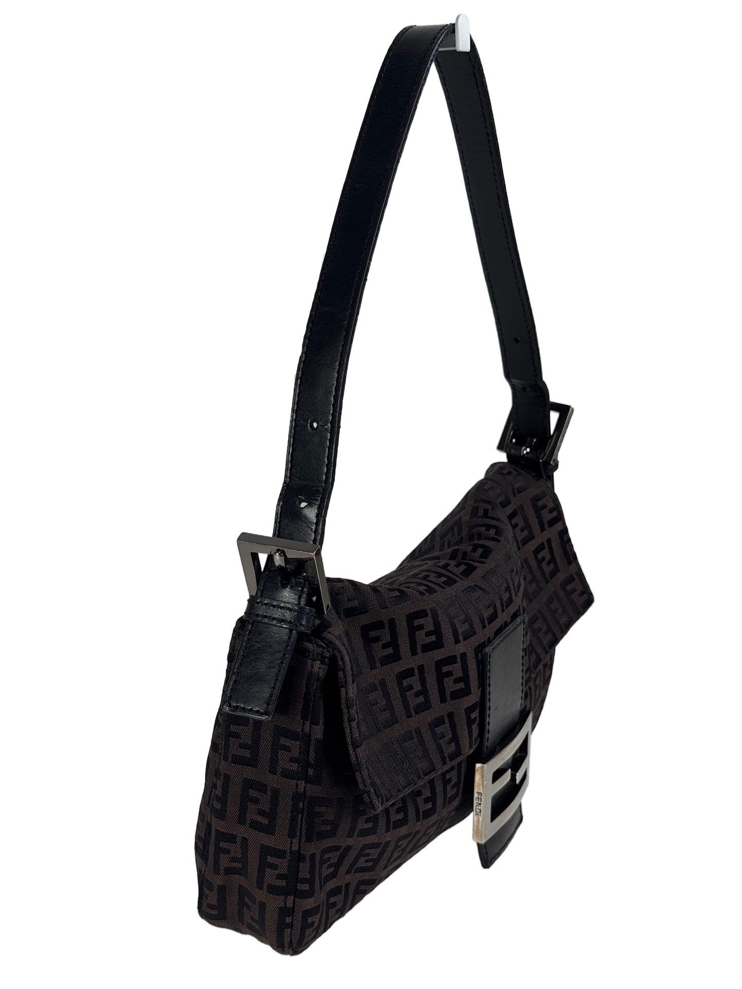 Fendi Vintage Chocolate Brown Zucca Zucchino Monogram Baguette Bag